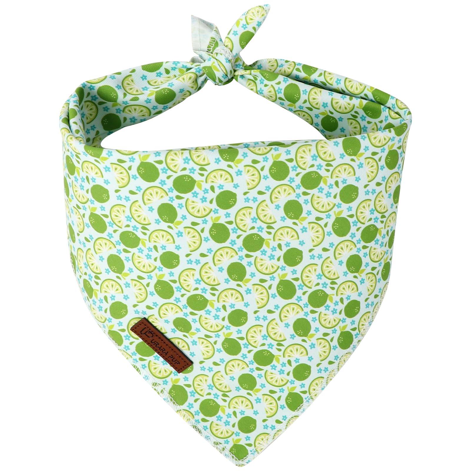 Summer Dog Bandana, UP URARA PUP Lime Triangle Bid, Clover and Bow Pattern Scarf for Medium Large Dogs, Cotton Kerchief for Girl Boy Puppies, Cute Summer Green Bandana,L