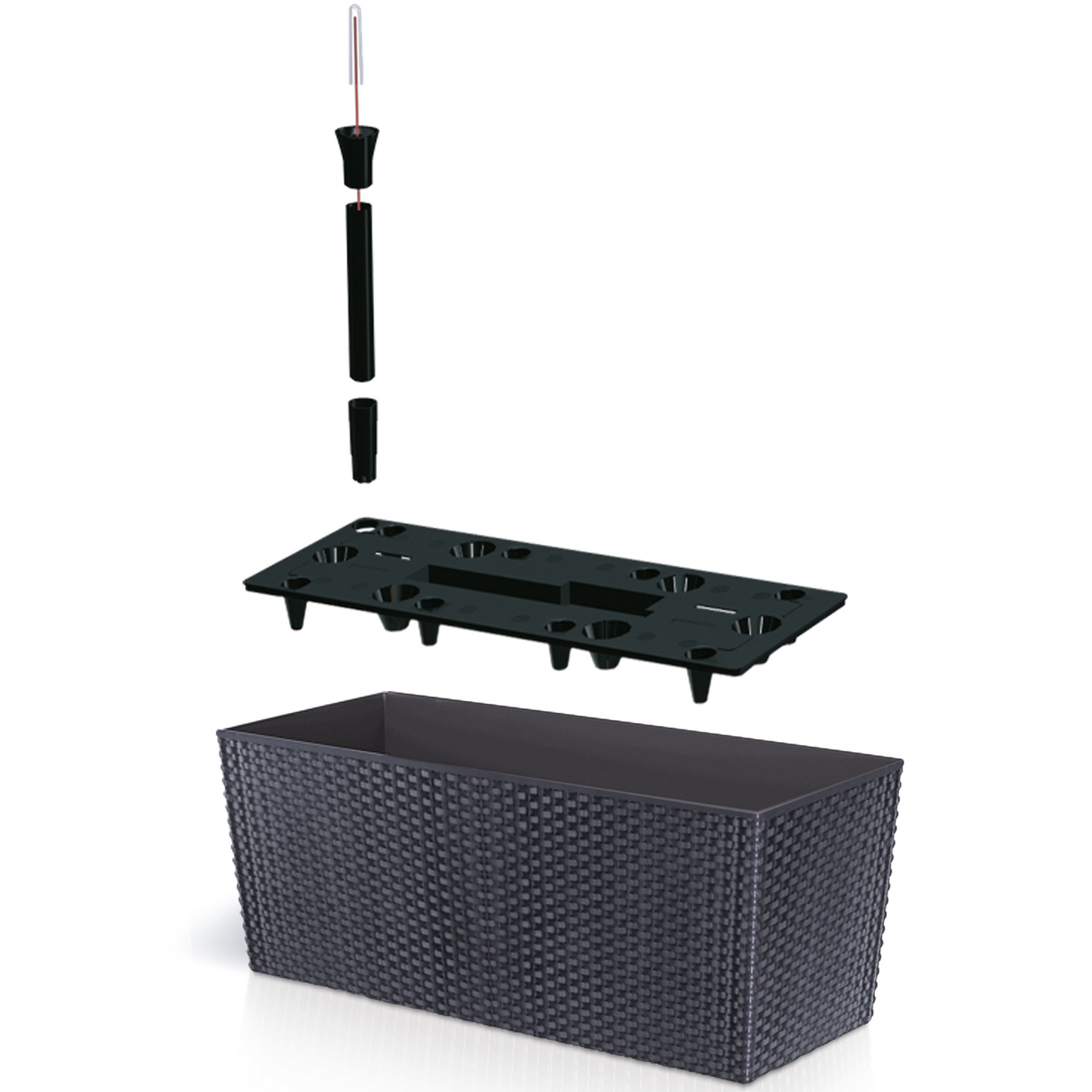 Rato Pflanzkasten 80cm mit Bewässerungssystem – Blumenkübel 72L Rattan Optik Anthrazit, Rechteckiger Blumenkasten für Balkon & Terrasse, Wetterfester Kunststoff Trog