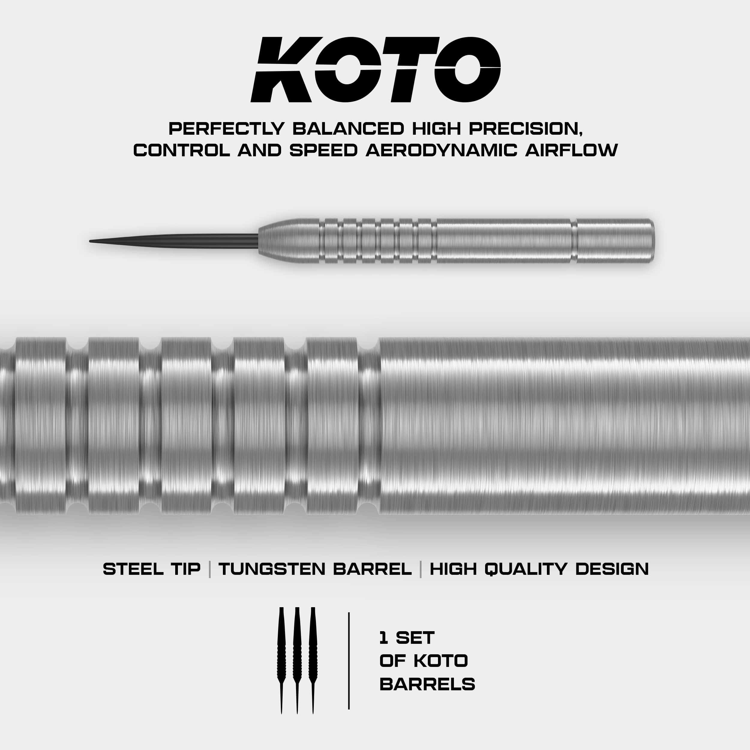 KOTO - Freccette King Base 90% 23 G, Argento, 3 Barili, 2 Set di Alette + Aste & Portafoglio per Freccette