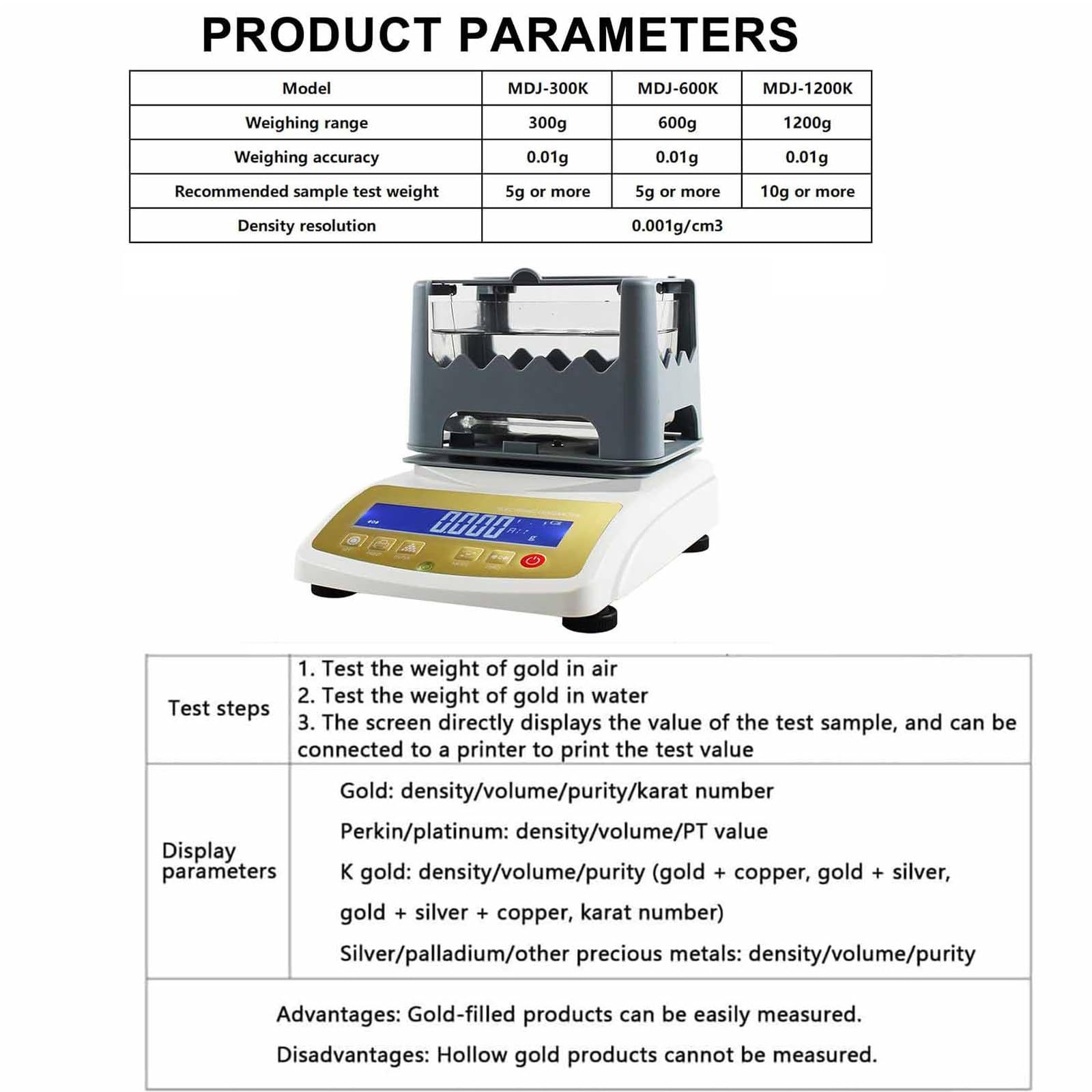 Probador Electrónico De Pureza De Oro, Comprobador Digital De Autenticidad De Metales Preciosos, Medidor De Pureza De Oro, Densímetro para Laboratorios, Joyerías Y Bancos 300K