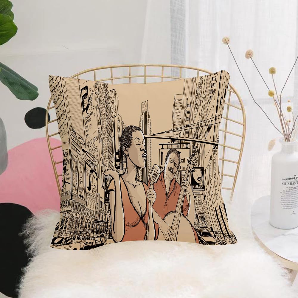 HYOSXW Cushion Cover,Throw Pillow Case Home Decorative for Living Room Bedroom Sofa Chair 16X16 Inch,afro american jazz singer with double-bass player in a street of new york,Pillowcase 40X40cm