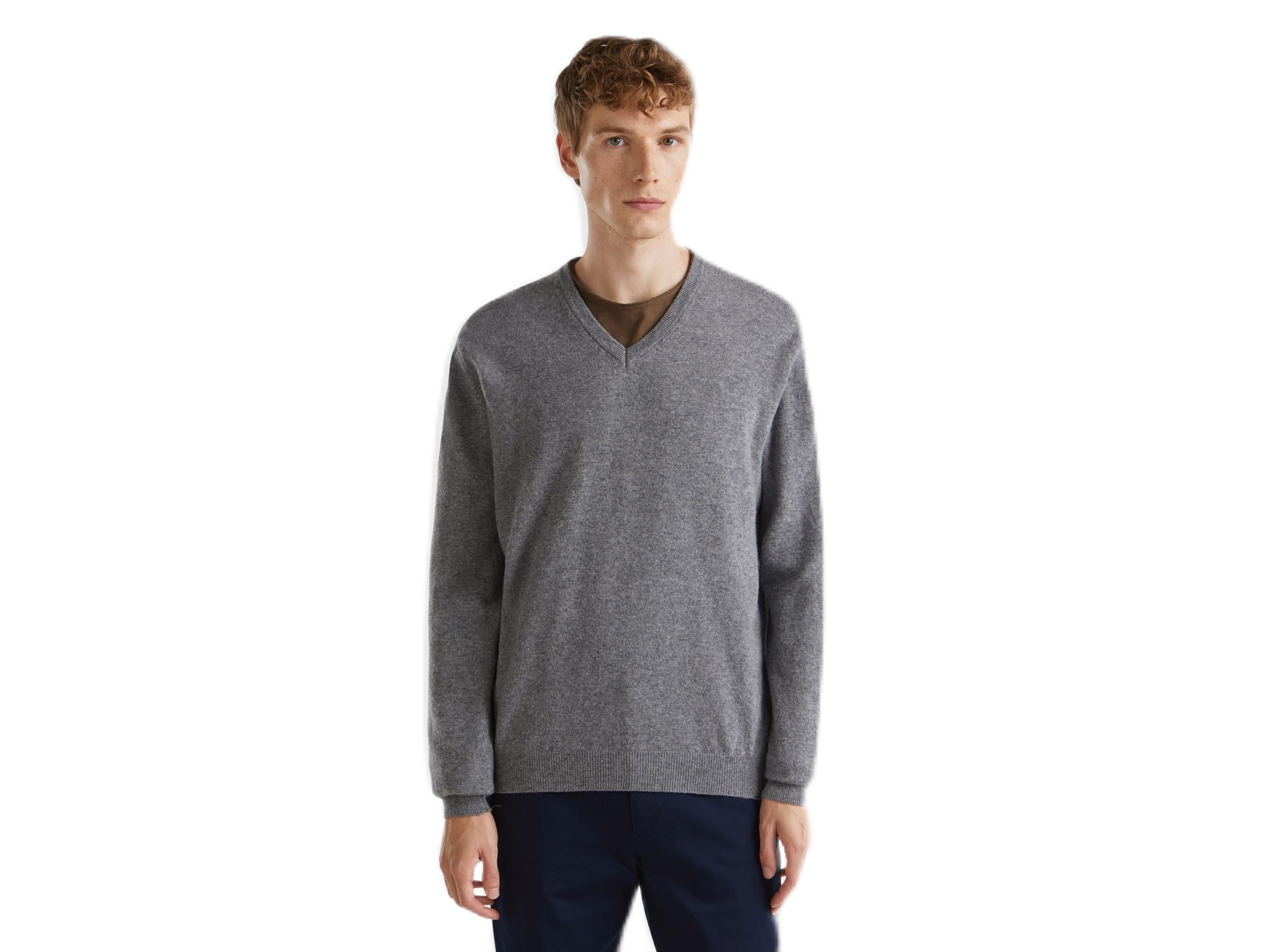 United Colors of Benetton V Neck Sweater M/L, Dark Grey 507, XL