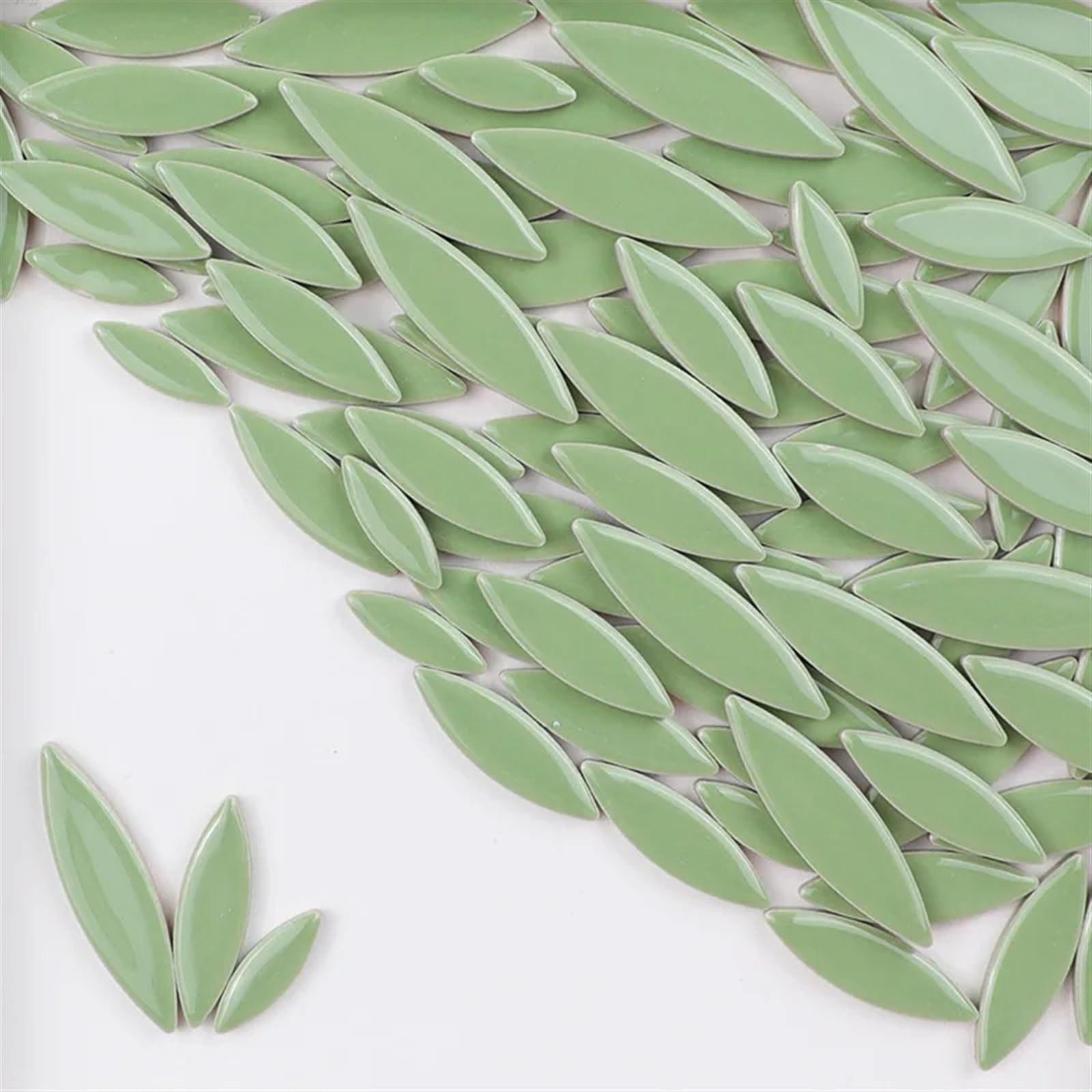 Xlyrriun Light Green 85G Ceramic Petal Mosaic Tiles Diy Porcelain Leaf Tile Willow Leaves Making Stones For Walls, Crafts(Light Green)
