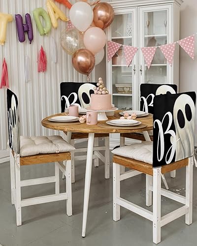 Miniatura 3 de Paquete de 4 fundas para respaldo de sillas de comedor de Halloween, lavables, extraíbles, protector de silla para boda, fiesta, baby shower,