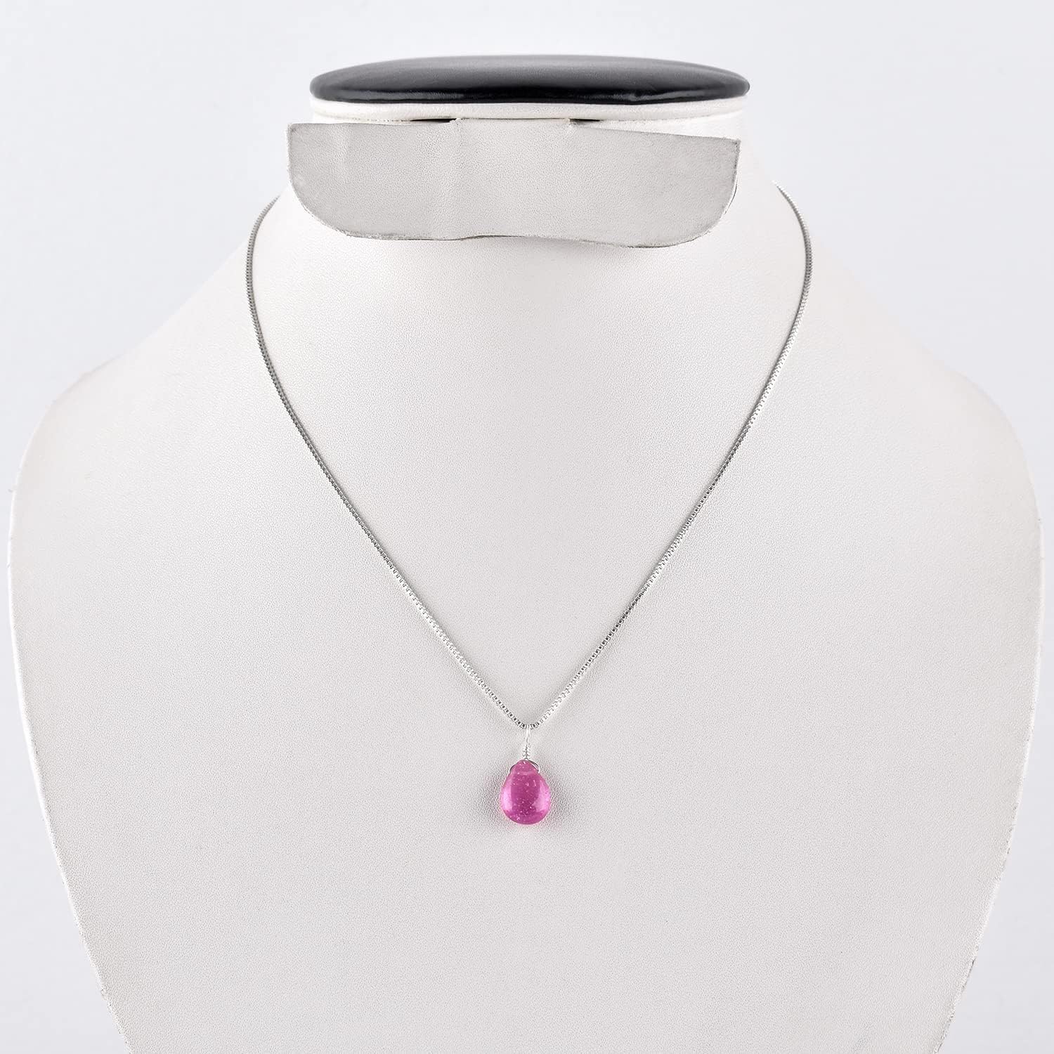 YANARA Ruby Necklace for Women, July Birthstone, Natural Gemstone Cabochon Pear, Trendy Handmade Pendant Jewelry, Chakra Energy Healing Crystals, Silver Plated Chain 18 inch, Minimalist Jewelry