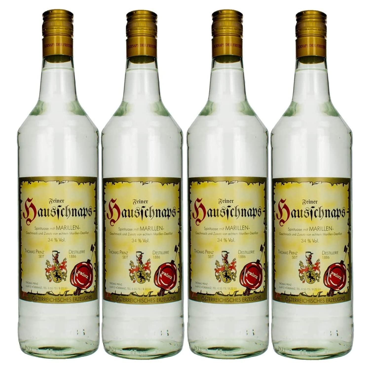Thomas Prinz Hausschnaps Marille Obstbrand 34% I Visando Paket (4 x 1,0 Liter)