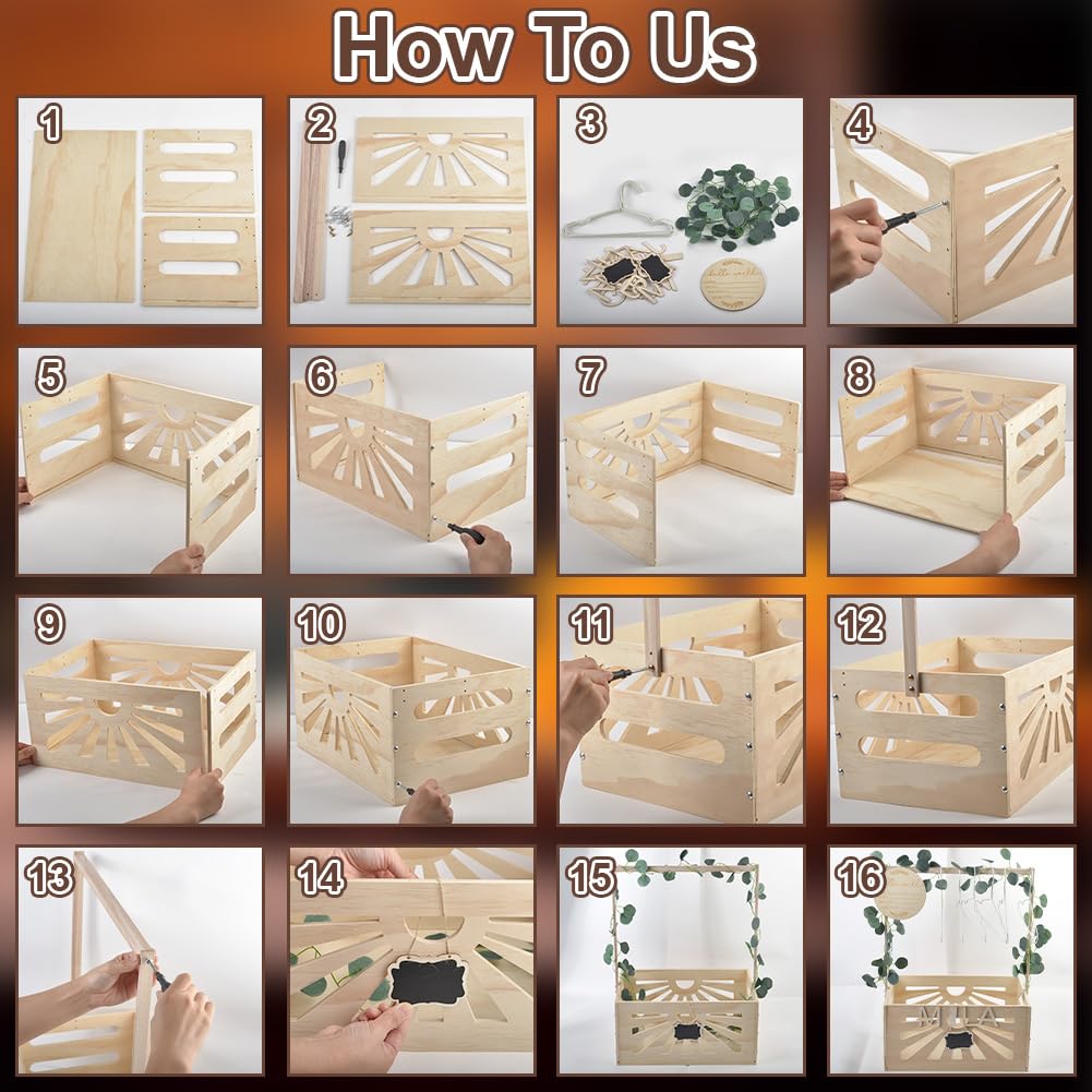 UNICRAFTALE Caisse De Douche Bébé en Bois Placard Rangement Bébé avec 8 Pièces Cintre Caisse Panier Corbeille Fête De Bienvenue Cadeaux Bébés Cadeaux Grossesse pour Parents 41x28x74cm