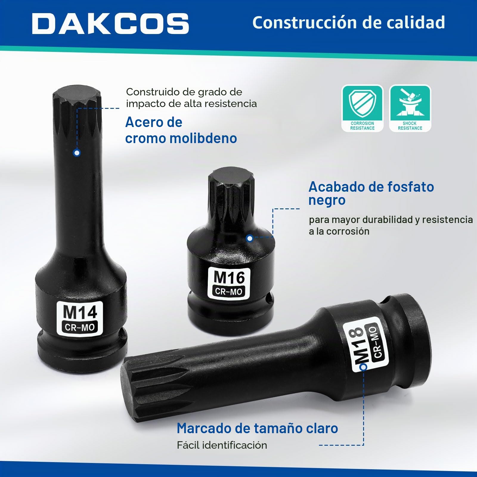 DAKCOS Juego de 6 Llaves de Vaso de Impacto XZN de 1/2