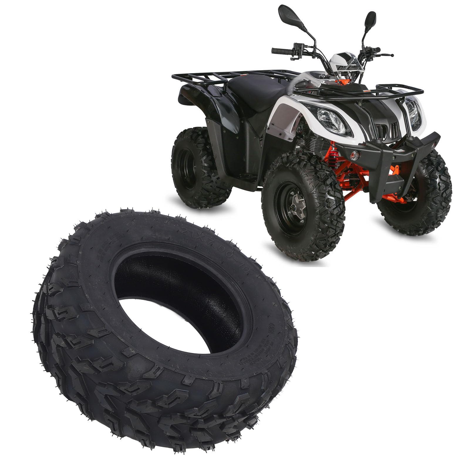 Opona 21x7x10 ATV, Gumowa Opona z głębokością Bieżnika 10 Mm dla Doskonałego Uchwytu w Błoto, Piasku i Twardym Terenie, 4 -warstwowa Konstrukcja Nylonowa dla Trwałości