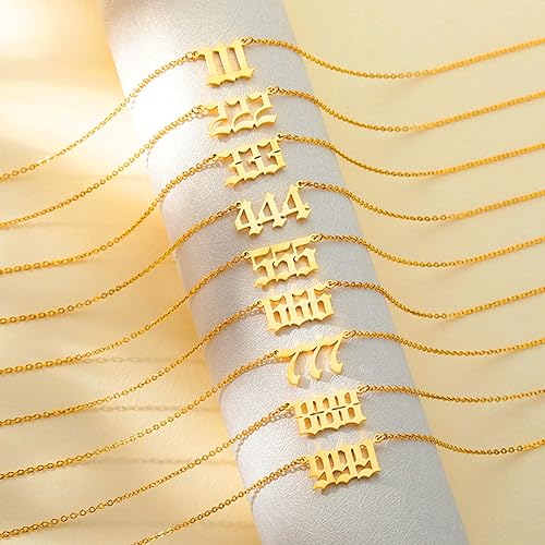 Miniatura 8 de SMUK Collar con número de ángel, delicado chapado en oro de 18 quilates, número 111, 222, 333, 444, 555, 666, 777, 888, 999, collar con dijes,