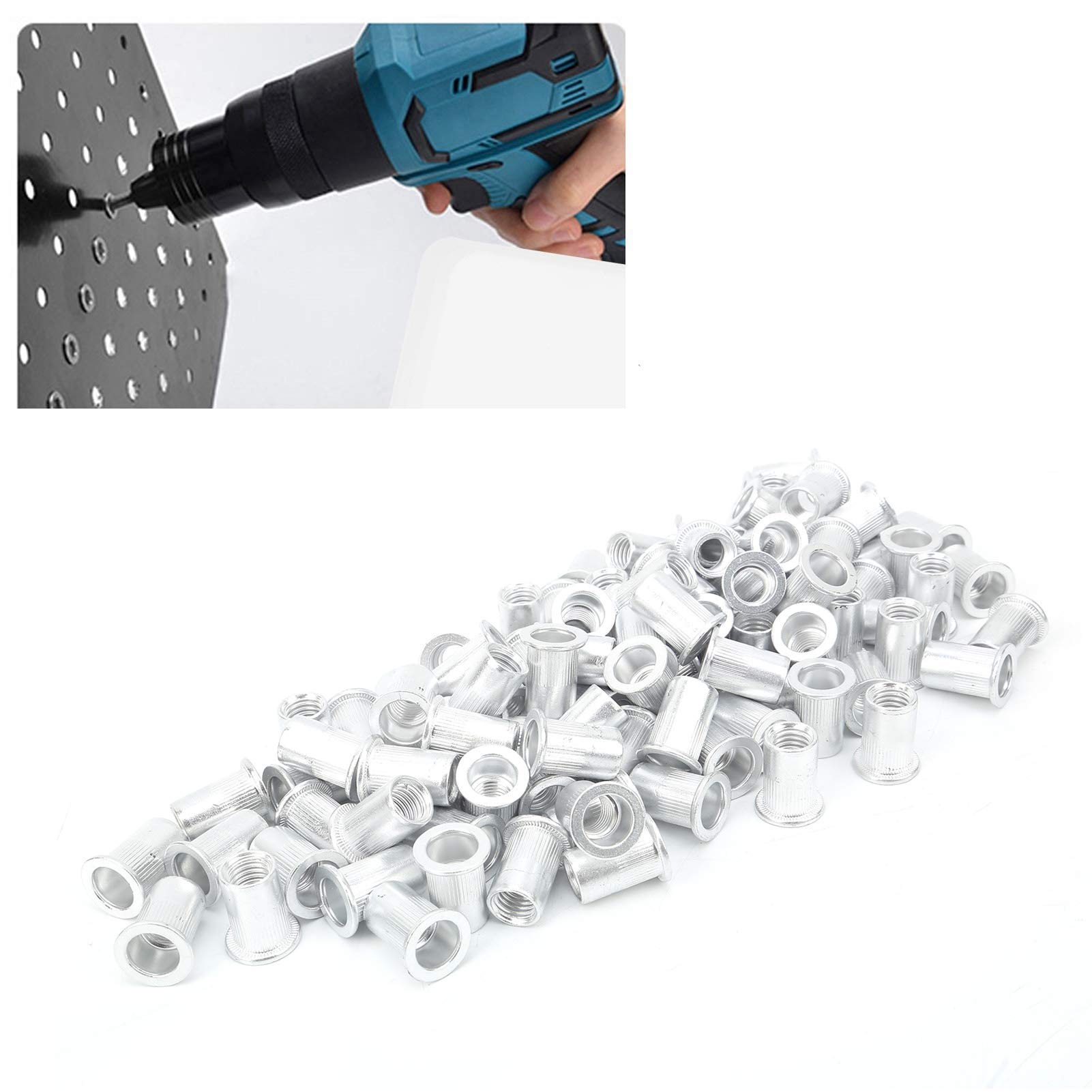 Tuercas Remachadoras Aluminio 100 Unidades M3-M10 Cabeza Plana para Automoción Aviación Ferrocarril Industria Fijación Muebles Herramientas