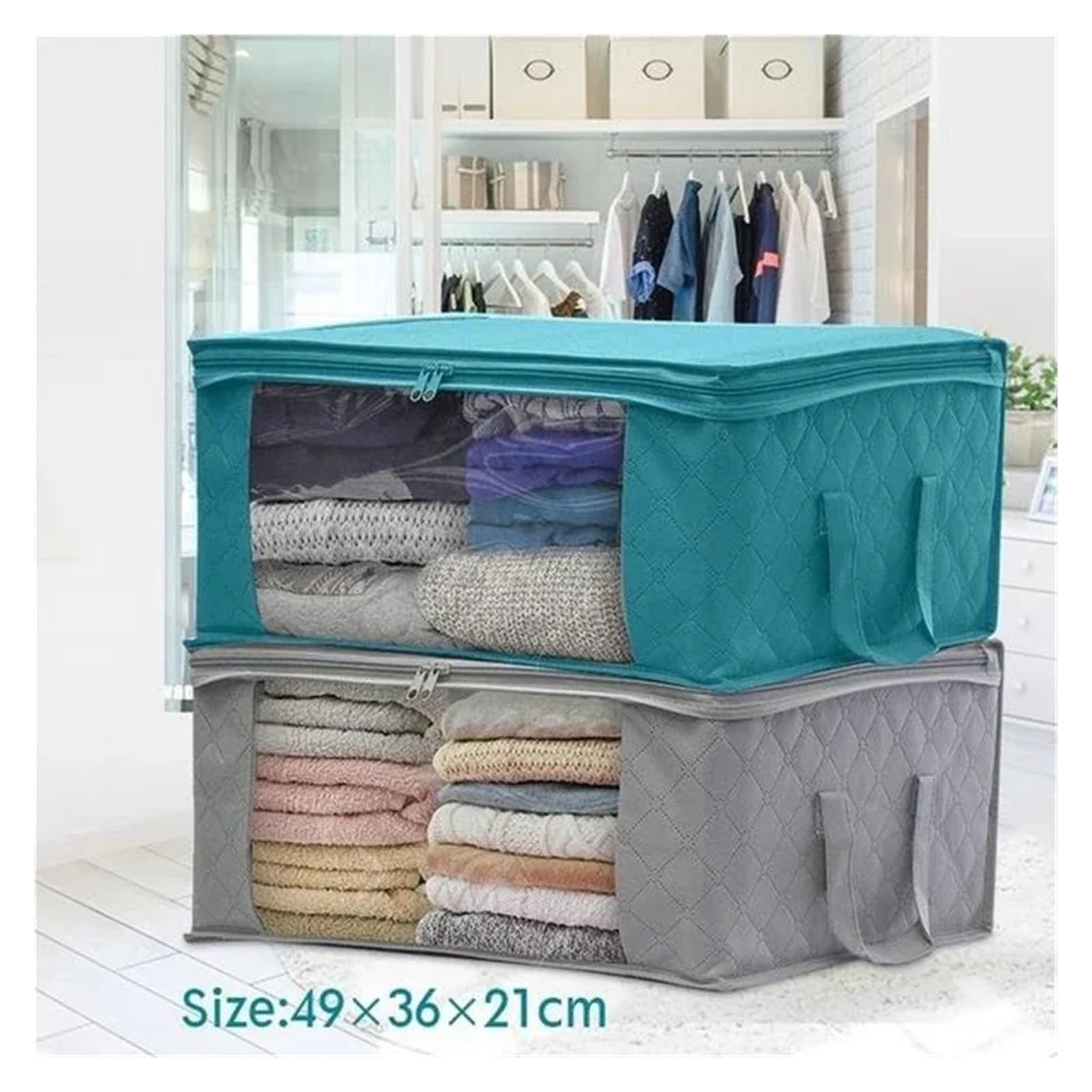 3/1 piezas Caja de almacenamiento edredones gran capacidad Plegable No tejida Bolsa ropa a prueba polvo Organizador almohadas mantas for el hogar(Grey,3PCS)