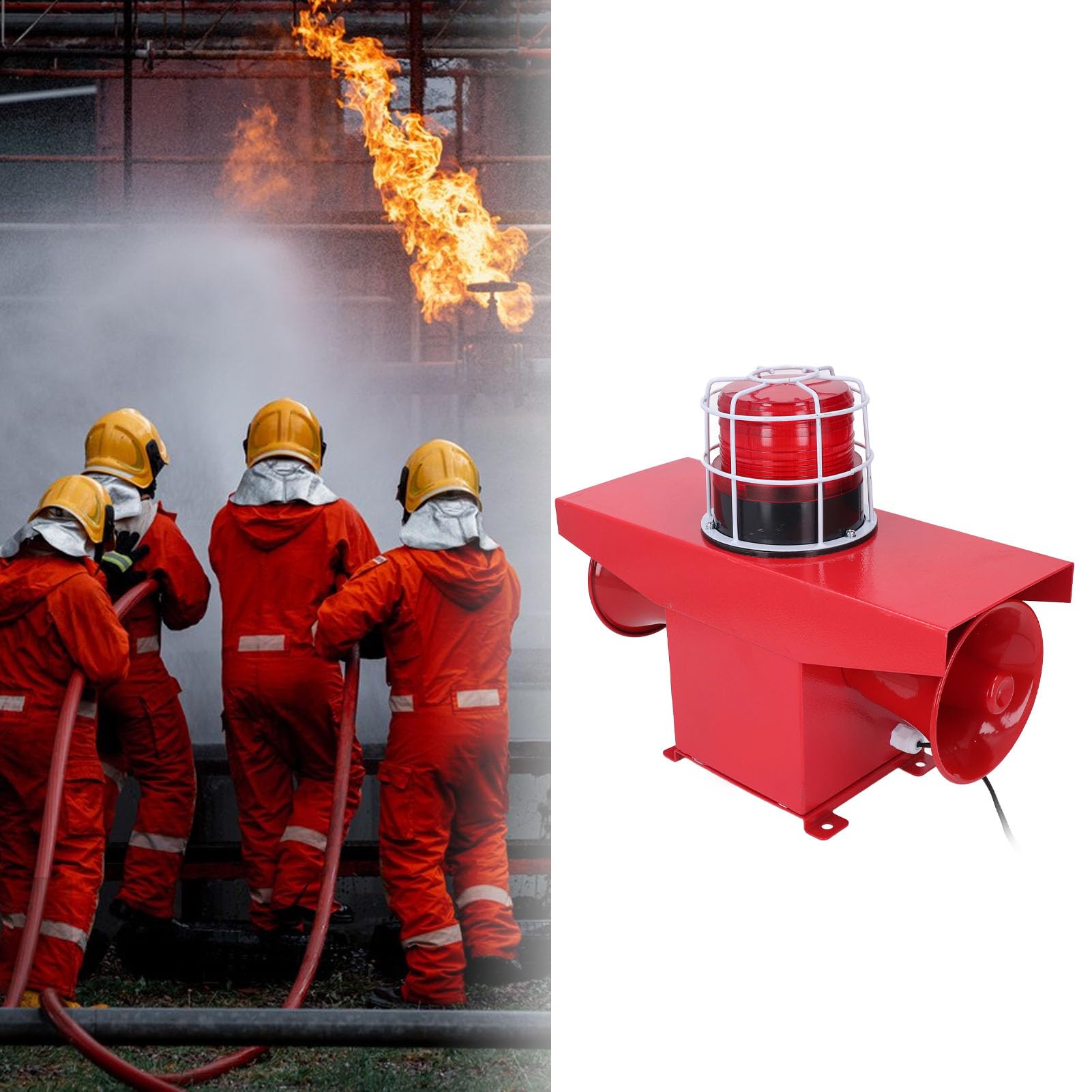 Bocina de Sirena de Alarma de luz y Sonido Industrial para sitios de construcción, Puertos y construcción Naval, con 3 Tonos y Control de Volumen de 120 dB, Carcasa de Acero a