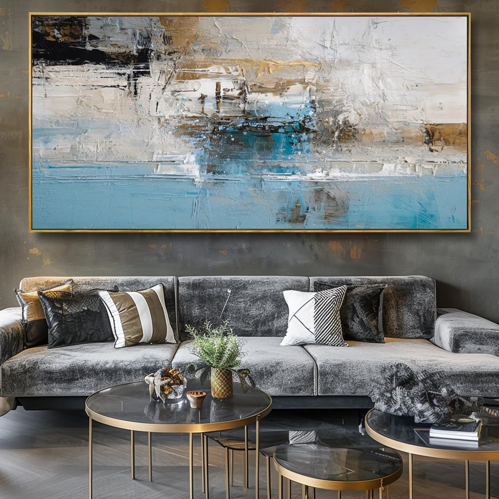 wall art abstract canvas painting blue fantasy colorful wall decor modern artwork for living room bedroom dining room home office decor 24"x48" with framed 48"l x 24"w abstract01