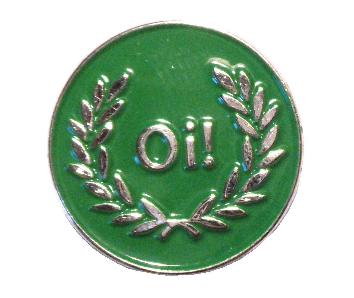 Mercmad Green Oi! Laurel Skinhead Mod Scooter Rider Metal Enamel Badge
