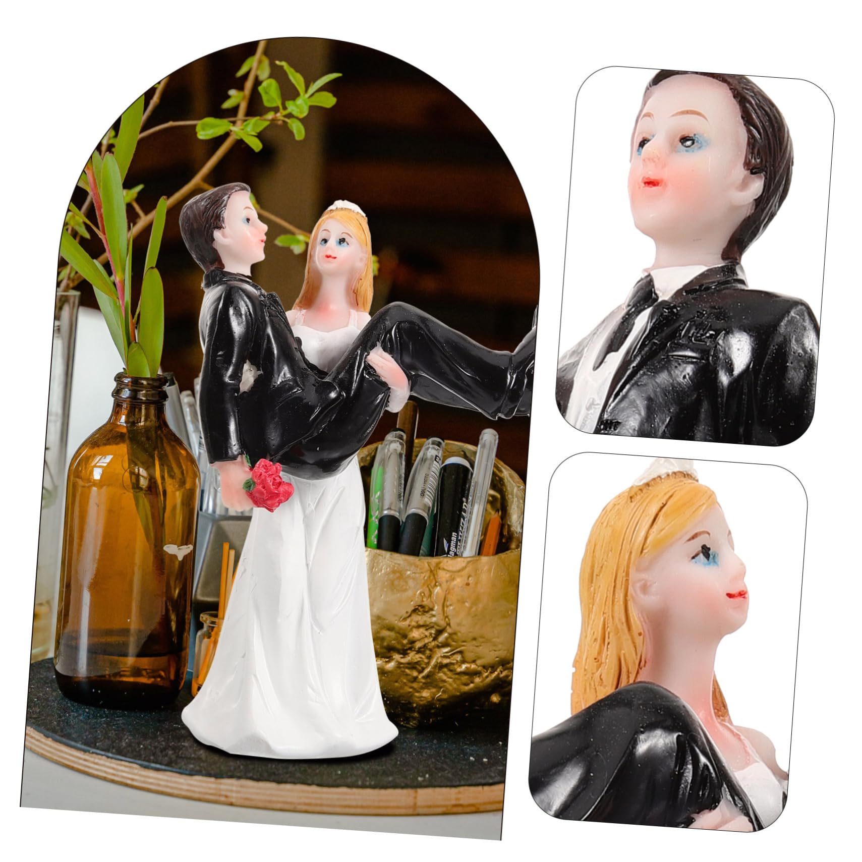 2stücke Brautpaar Figuren Statue Aus Resin Hochzeitsdeko Tortenaufsatz Für Hochzeitstorte Romantische Hochzeitsparty Braut Und Bräutigam Dekofigur Schwarz-weiß Perfektes Zur