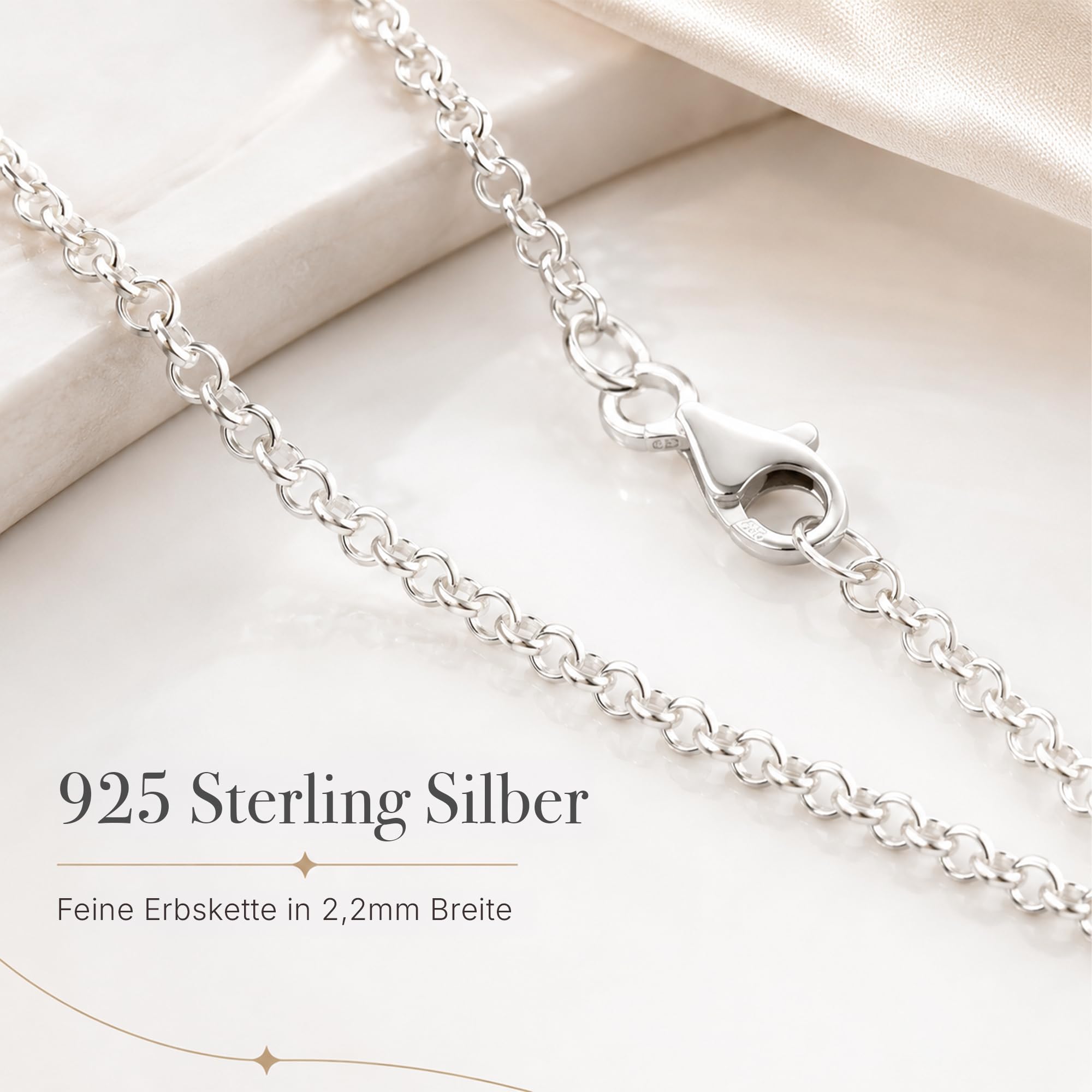 Erbskette 925 Silber Kette Damen Halskette 2,2 mm Rolo-Kette 12-0 | Silberkette in den Längen 42 45 50 60 70 80 90 100 cm verfügbar