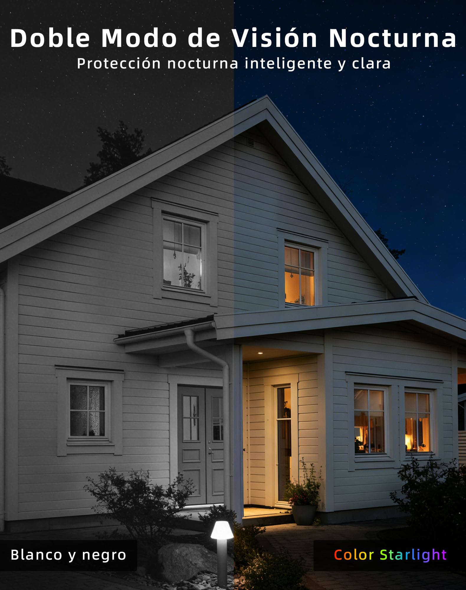 VIRTAVO Cámara de Vigilancia Exterior Tres Ojos, WiFi HD 1080P Visión Nocturna a Color, Audio Bidireccional, Detección PIR, Almacenamiento Nube/Tarjeta SD, Compatible con Alexa 2.4GHz