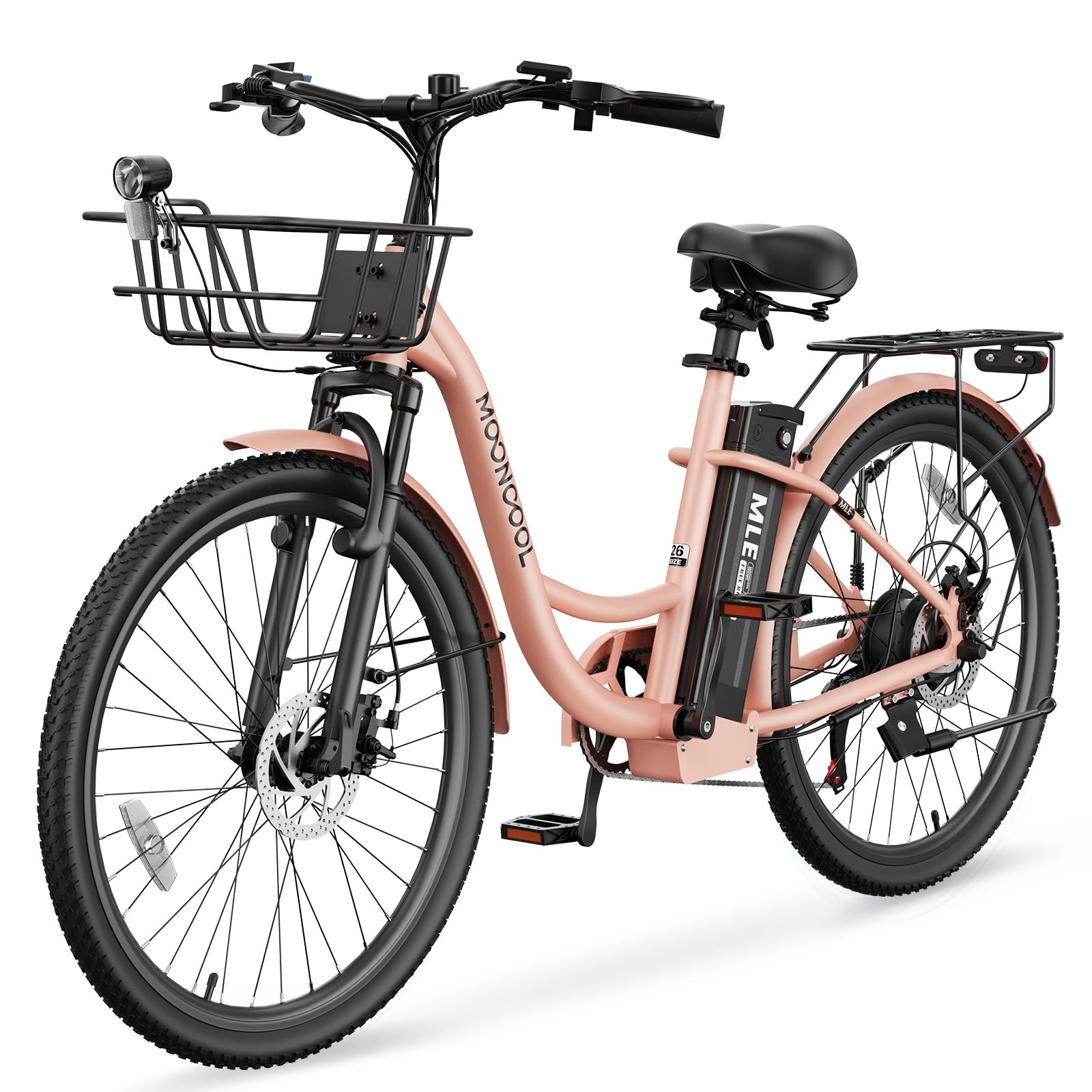 MOONCOOL Electric Bike for Adults, 700W Peak Power 7 Speed Step Through Electric Cruiser Bike, 40 Miles Electric Bicycle with 36V 10.4Ah Battery, Aluminum Frame City Commuter E Bikes for Women, Men