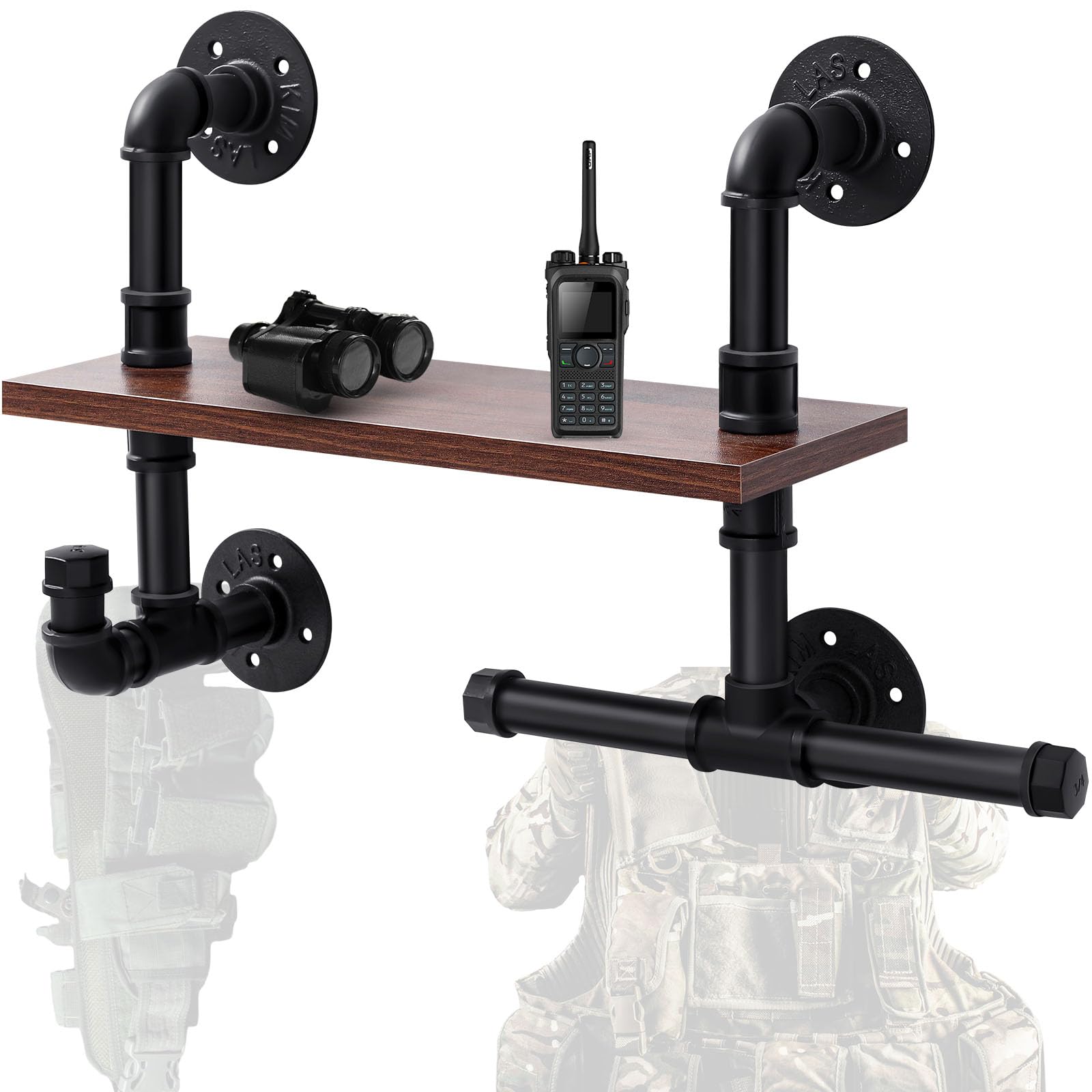 Colingmill Heavy Duty Tactical Gear Rack Wall Mount Police Vest Hanger Plate Carrier Stand Multifunctional Storage Rack Display Stand for Police, Motorcycle, Cycling for Helmet, Belt, Football Suit