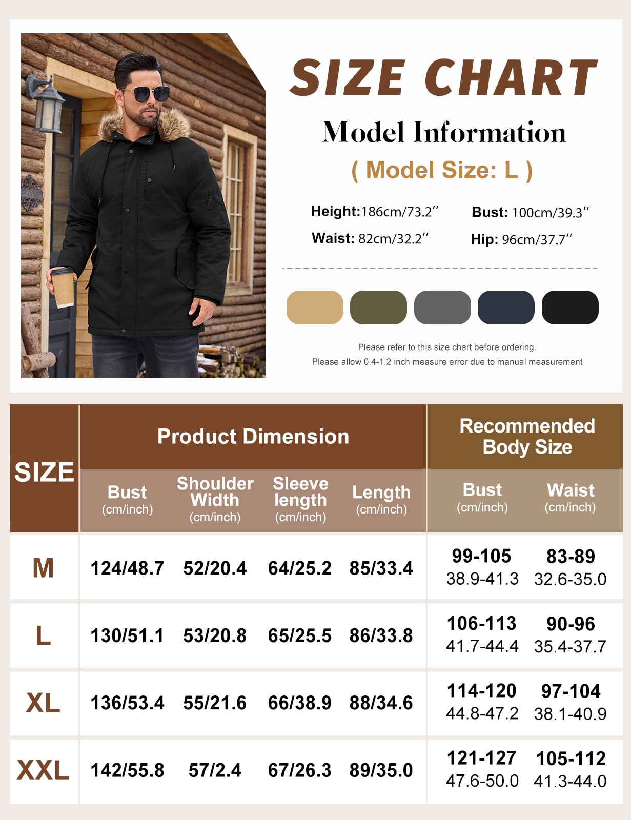 Xnova Abrigo Largo Hombre Invierno Chaqueta Parka con Forro Polar Cálido Cazadora de Algodón con Capucha y Cremallera Chaquetones Termicas con Cuello de Piel Desmontable