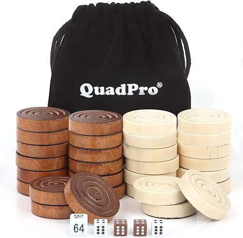 Miniatura 9 de Solo piezas de madera de damas, 30 piezas de backgammon de madera con 5 dados y bolsa de almacenamiento, piezas de madera premium de 1.57 pulgadas