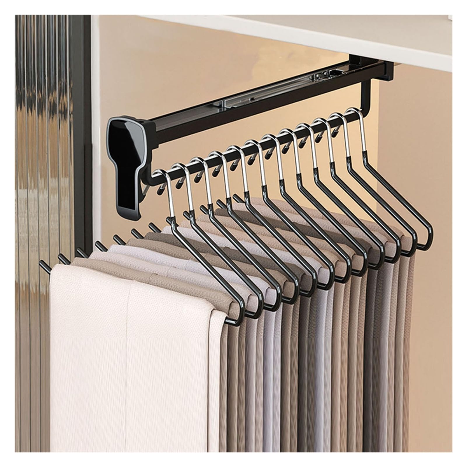 IUokLU Pull Out Trousers Rack,31-56cm Pull Out Heavy Duty Retractable,Pull Out Closet Valet Rod,large Capacity for Closet Wardrobe(Black-51cm)