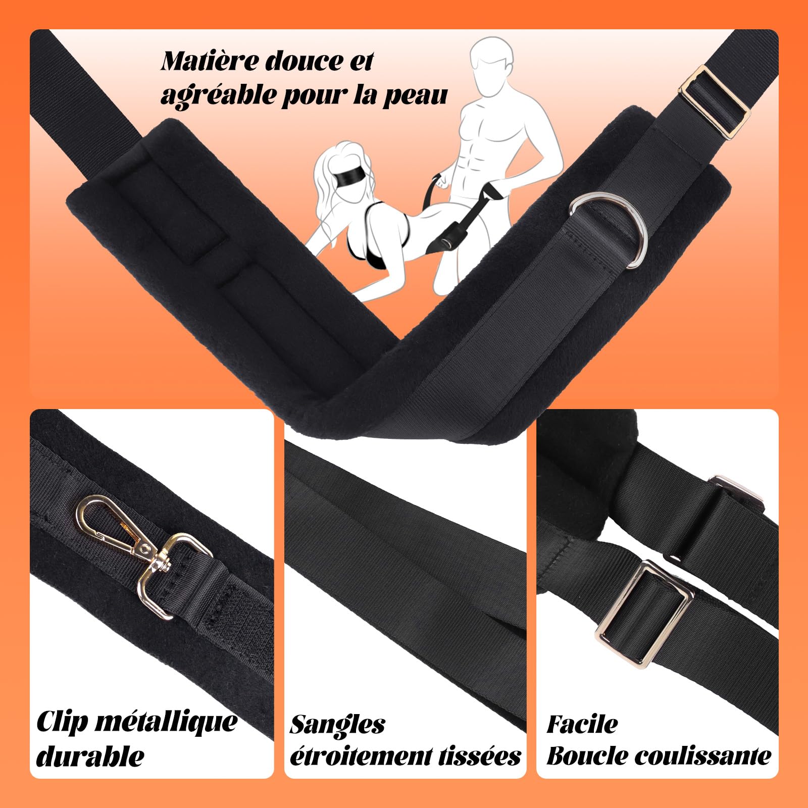 Sex Toýs Femme Couple Kits de Bondage Menottes Sex Lit BDSM Jeux Sexuelle Adulte Couple,Sex Toys Ensemble de Contention de Lit avec Menottes du Cou aux Cuisses/Chevilles, Sangles de Jambe Réglables