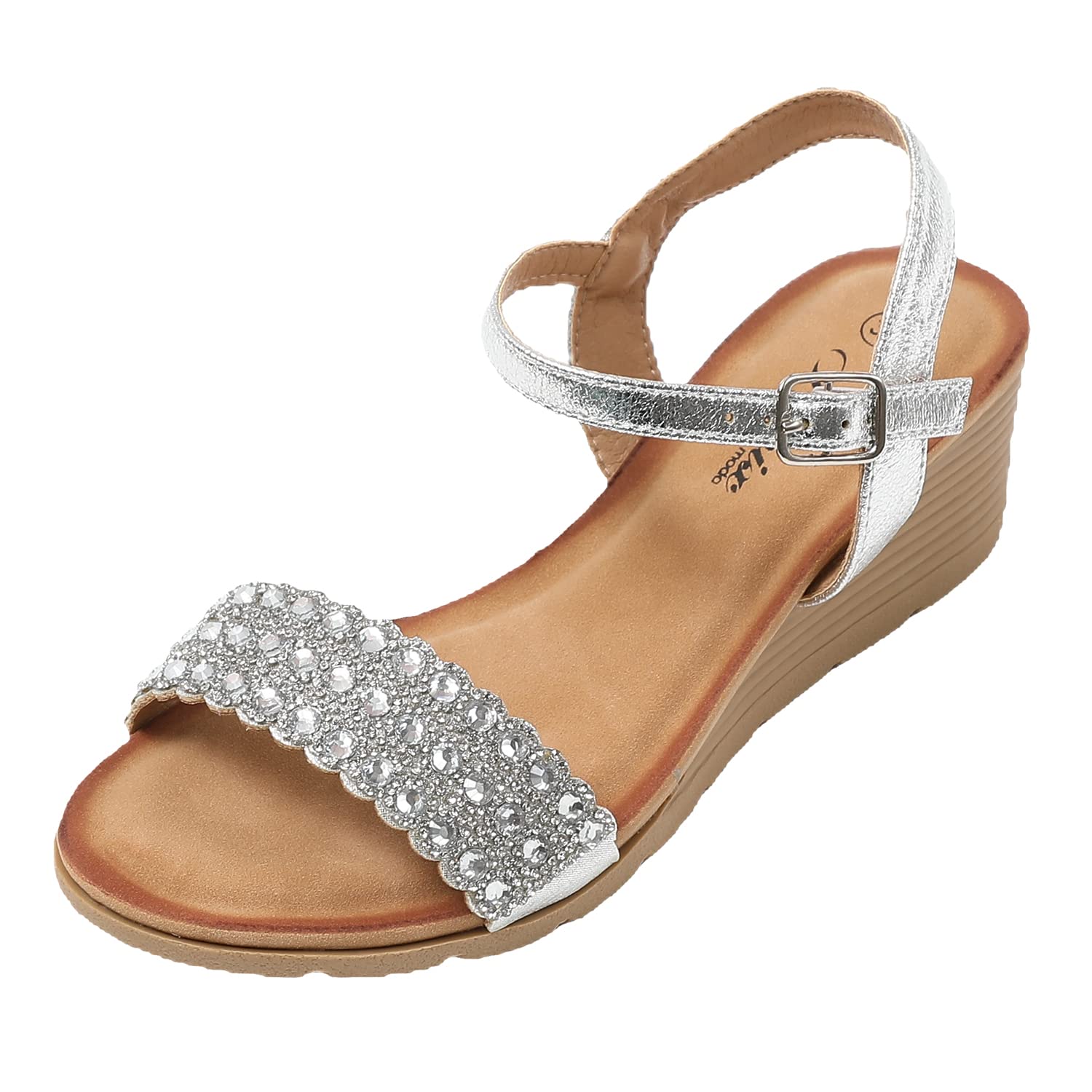JOMIX Sandali Donna Estive Tacco Zeppa Eleganti Comodi Decorato con Strass