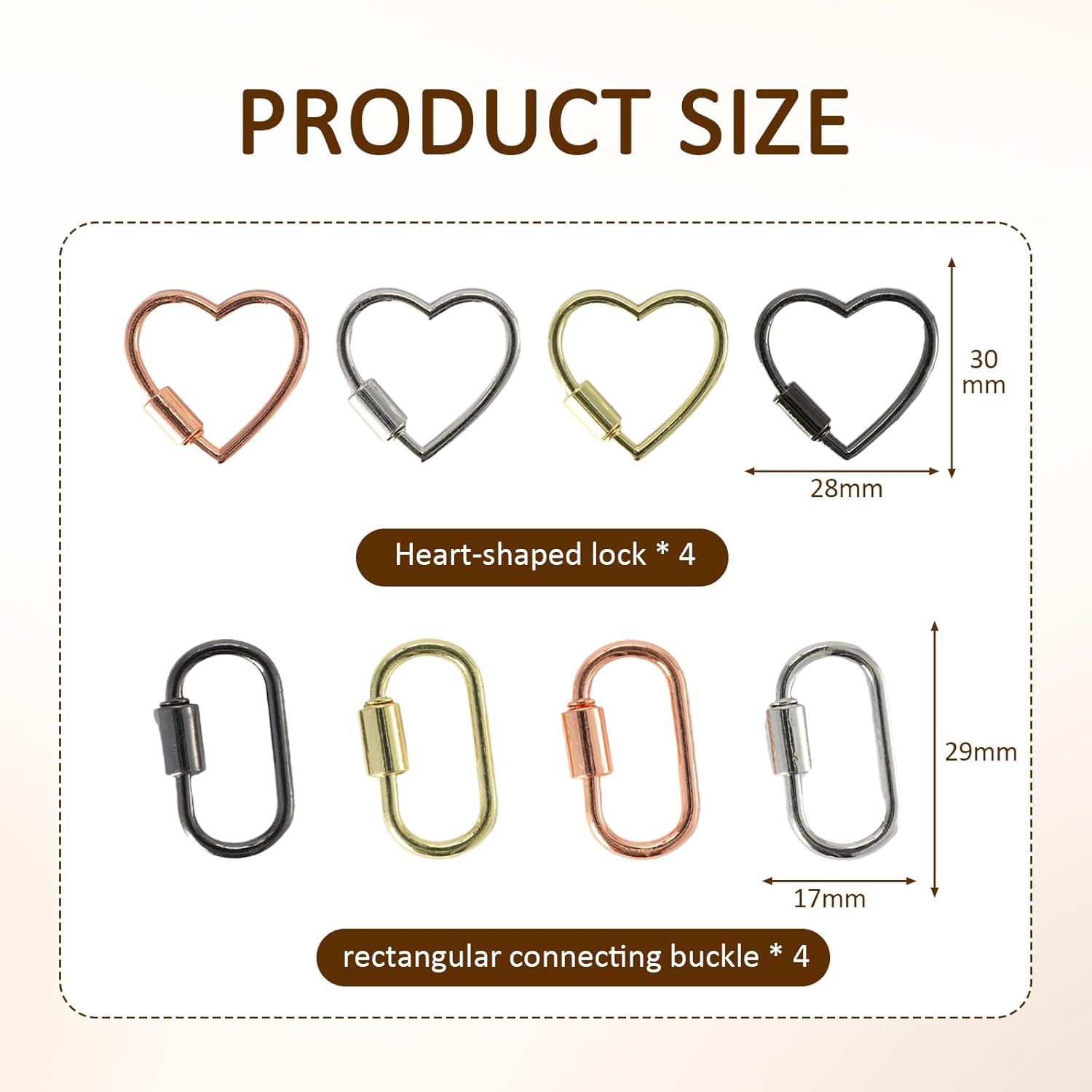 4 Pcs Heart Shaped Carabiner, Heart Keychain Clip, 4 Pieces Screw Carabiner, Screw Lock Keychain, Suitable for Pendant DIY Wallet Handbag Mountain Climbing Hardware Accessories, Multi-Color - Image 2
