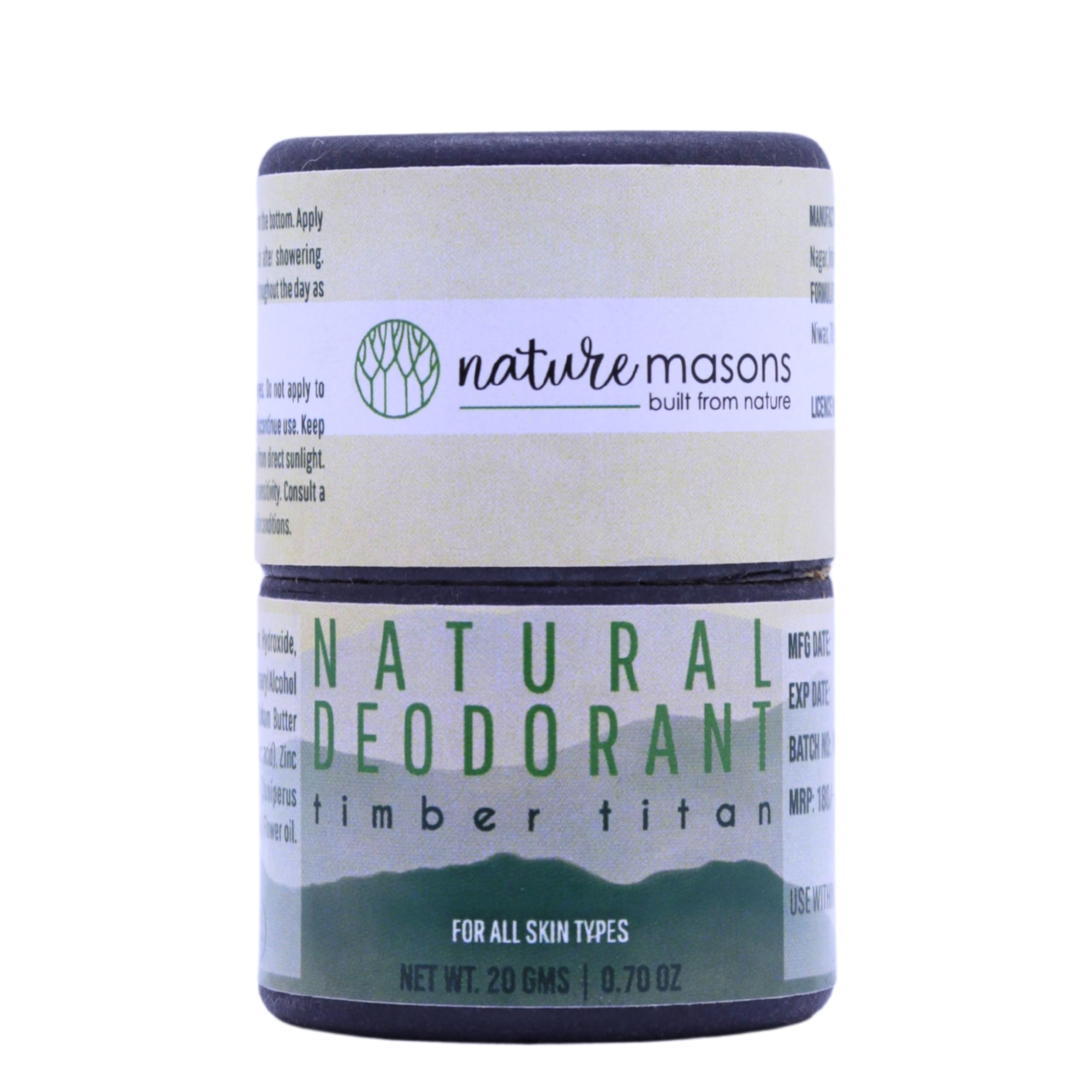 Nature Masons Timber Titan Deodorant Stick | Natural and Vegan Deodorant | Aluminium Free | 24 Hour Protection | Antiperspirant | Suitable for Men, Women, Teenagers, Unisex | Pack of 20 g-image-47