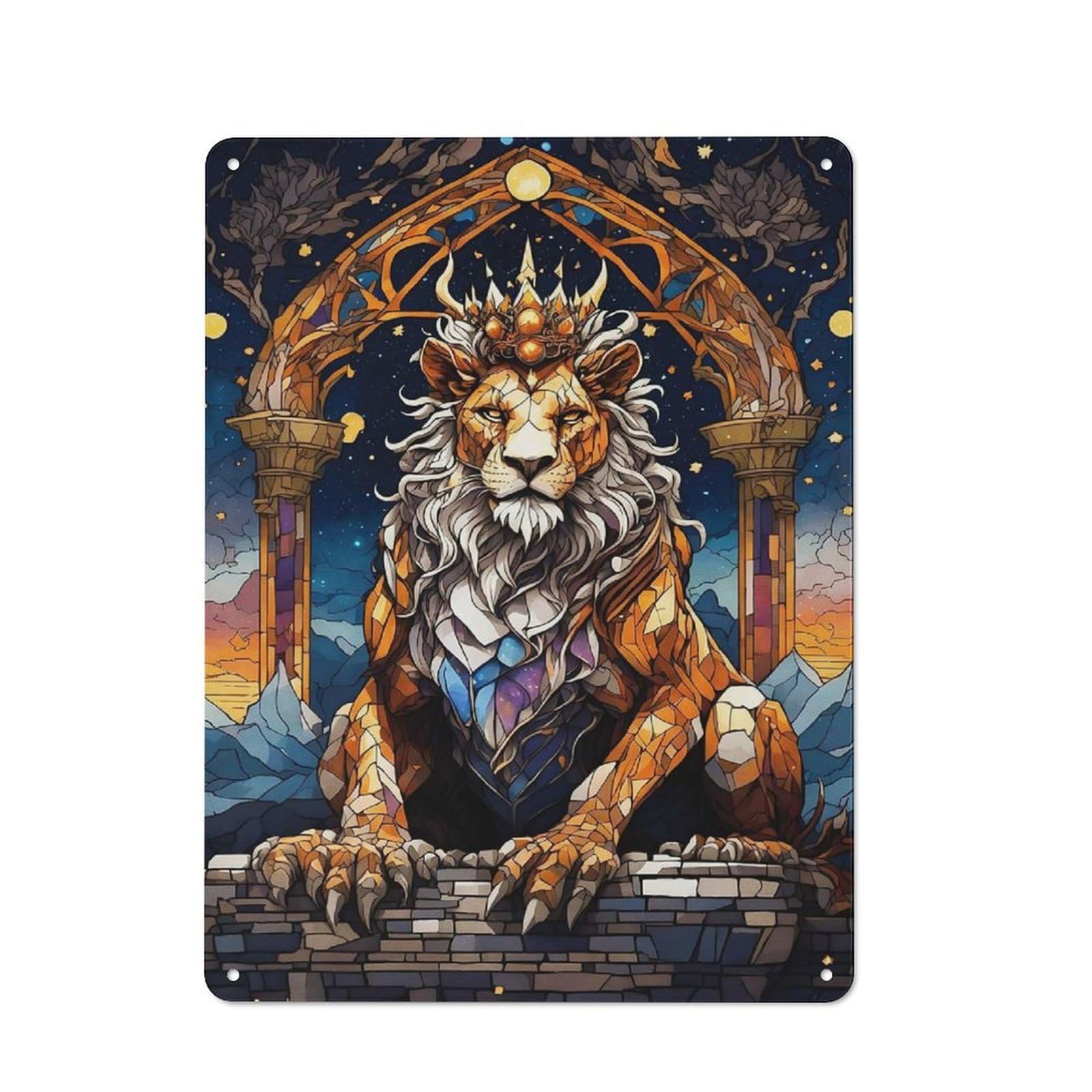 Vintage Queen Lion Stained Glass Metal Gift Sign 40x30cm, Novelty Wall Art for Hallway, Home Bar, Garage Or Study
