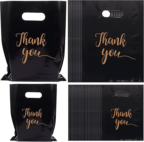 200 bolsas doradas de agradecimiento para pequeñas empresas, 2 tamaños de bolsas de plástico para compras al por menor, 100 unidades de 9 x 12