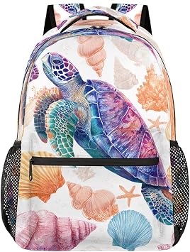 Kids Backpack for Girls Boys Watercolor Turtle Seashells Ocean Lightweight School Backpack for Kids Girls Boys Bookbags Elementary Toddler School Bags 14 inch Laptop Backpacks Casual Daypack,A-9