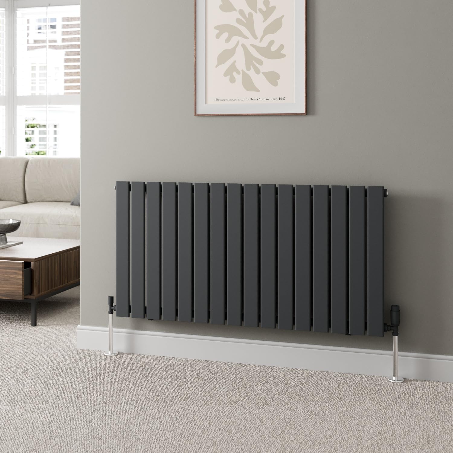 Duratherm Anthracite Duratherm® 600 X 1212Mm Grey Horizontal Designer Radiator Single Column Flat Panel Modern Central Heating Panels Bathroom Radiators