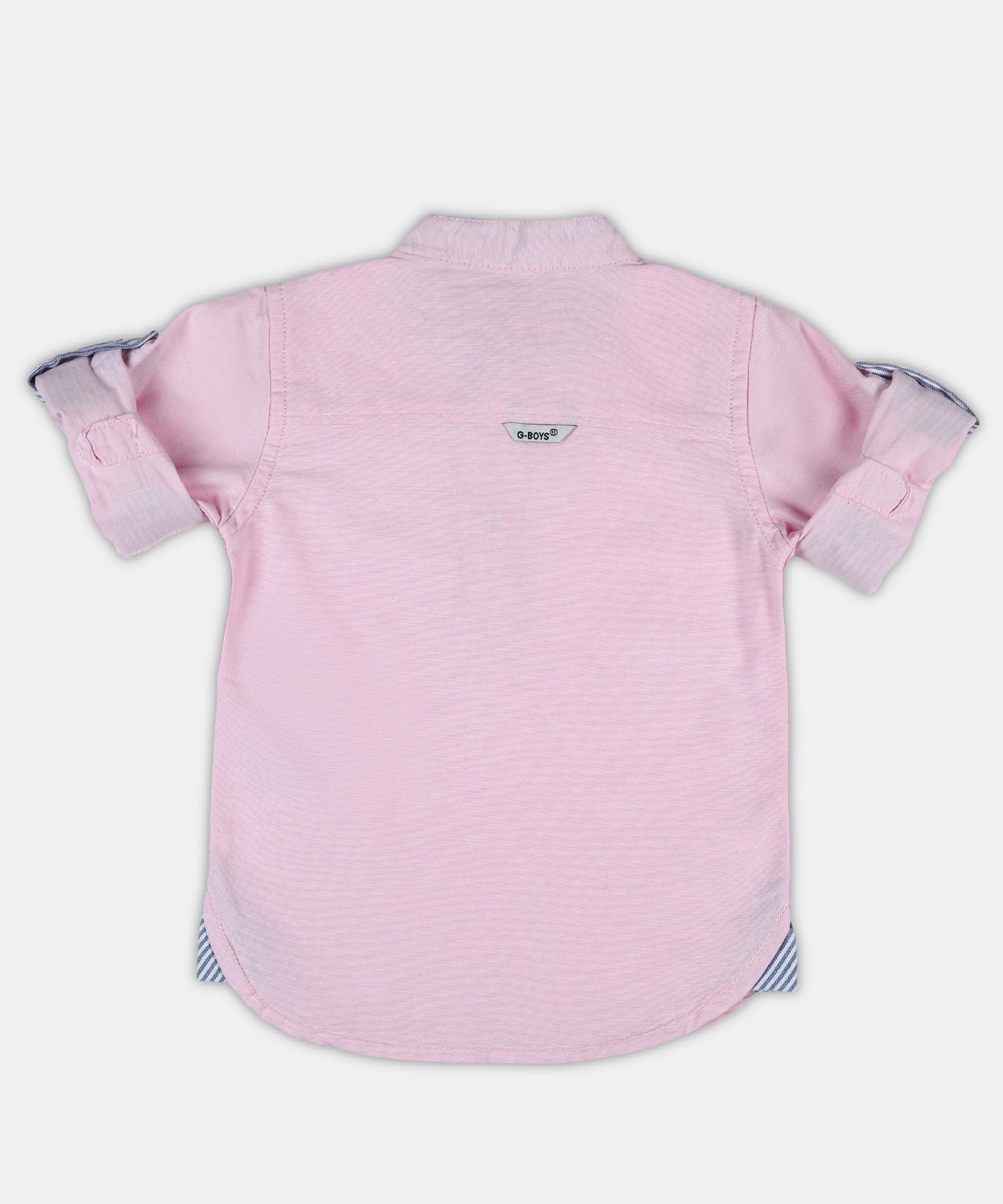 Pooja Baby Kids Stylish Solid Style Cotton Regular Fit Kurta Formal Boys Shirt Casual Wear Buttoned Kurta for Boys (2-3 Years, Baby Pink) - Image 4 thumbnail