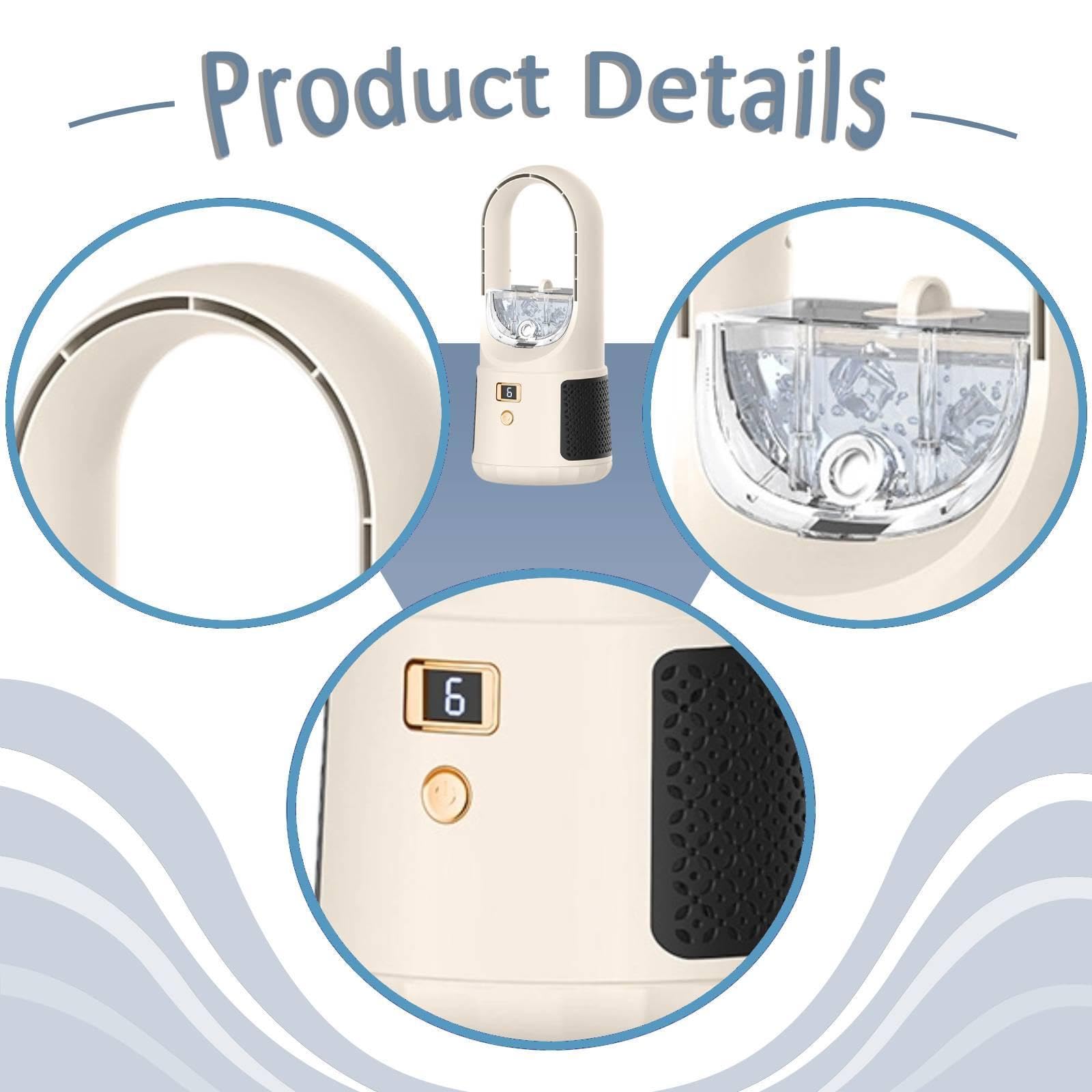 F Fityle Ventilatore da Tavolo con umidificatore, Senza Pale, Ricaricabile Tramite USB, 6 velocità, per Raffreddamento Personale e Portatile, Ideale per la