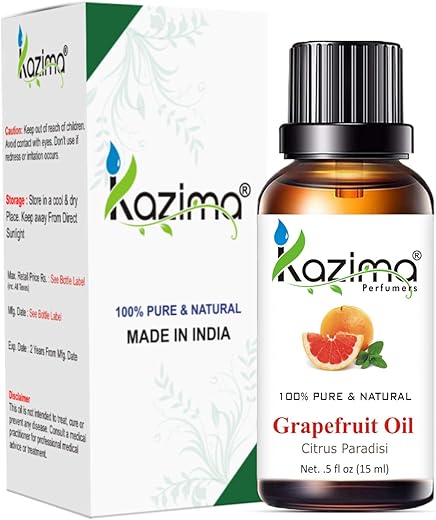 KAZIMA Grapefruit Essential Oil – 100% Pure, Natural & Undiluted Oil for Skin Care & Hair Care, 15 ml