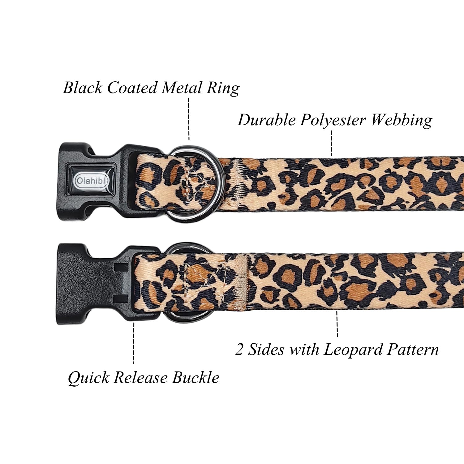 Dog Collar Leash Set, Leopard Pattern, Polyester Material, Adjustable Collar and 5ft Matching Leash, for Small Dogs.(S, Brown Leopard)