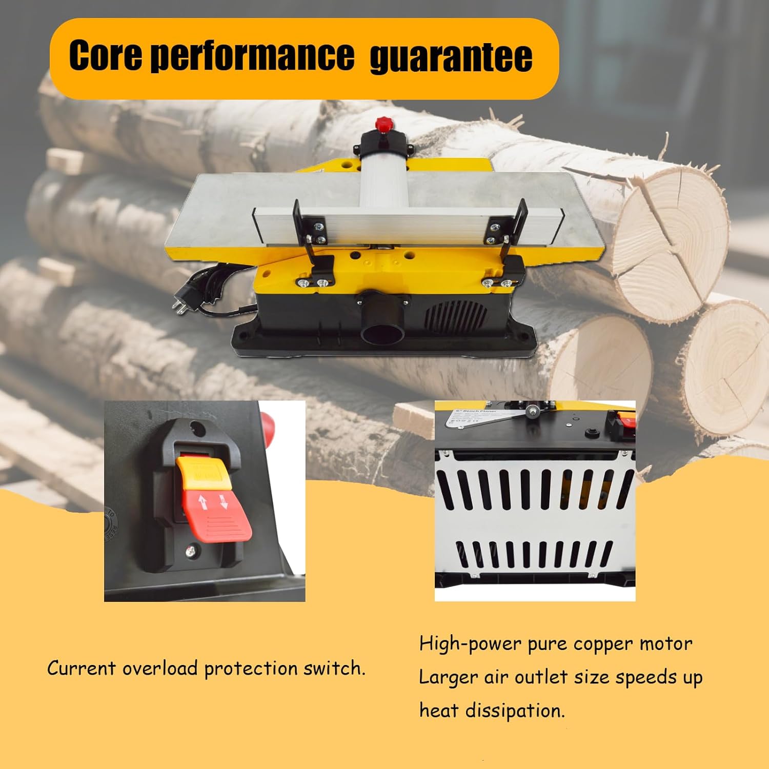 1800W Woodworking Bench Planer Small Wood Processing Machine Portable for DIY and Decoration Industry Cabinet Making Small Factories 22.8"*6.1" Wood Trimming Plywood Leveling