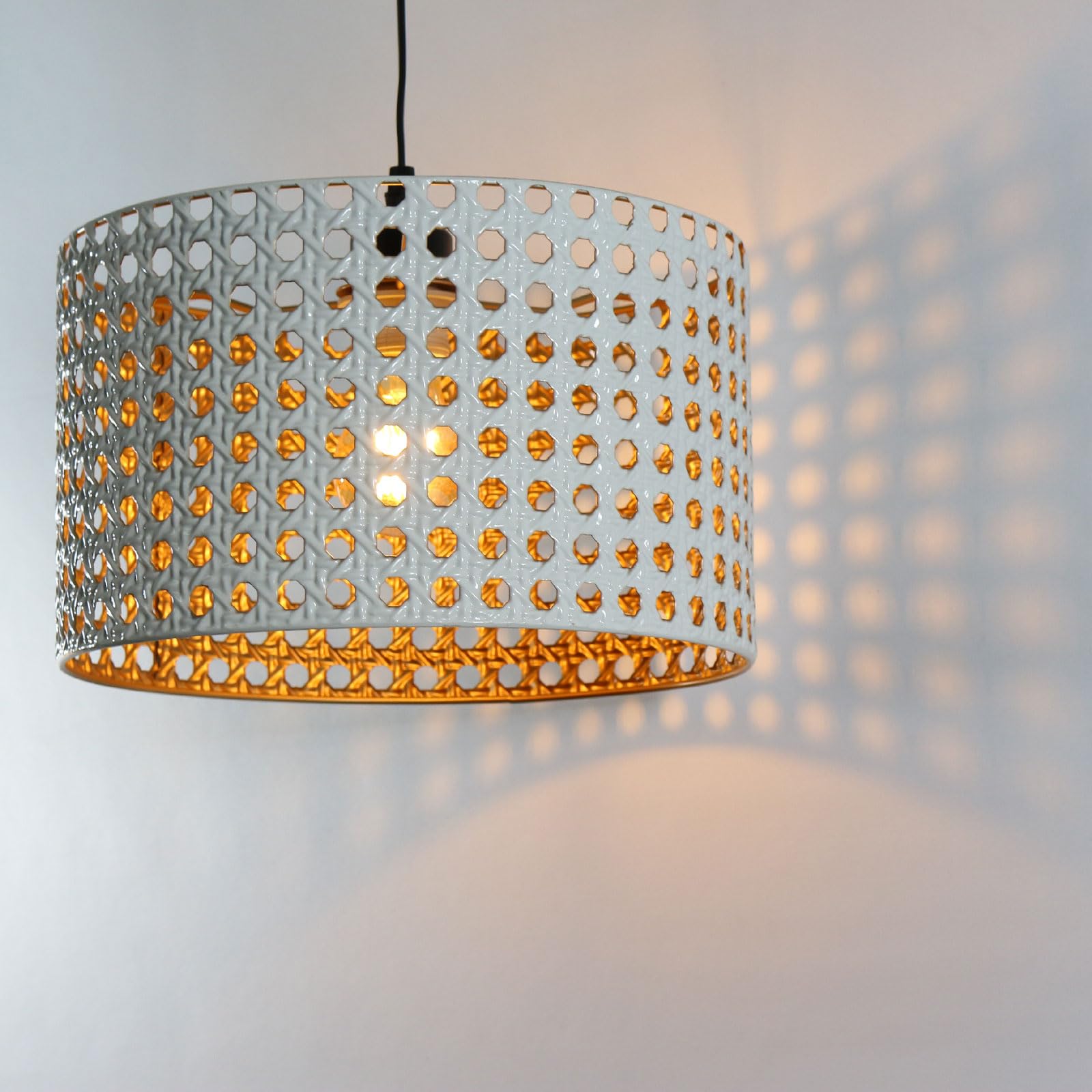 Eusamxon Modern Industrial Metal/Rattan Ceiling Light Shad Easy Fit Pendant Lamp Shade for Living Room Kitchen