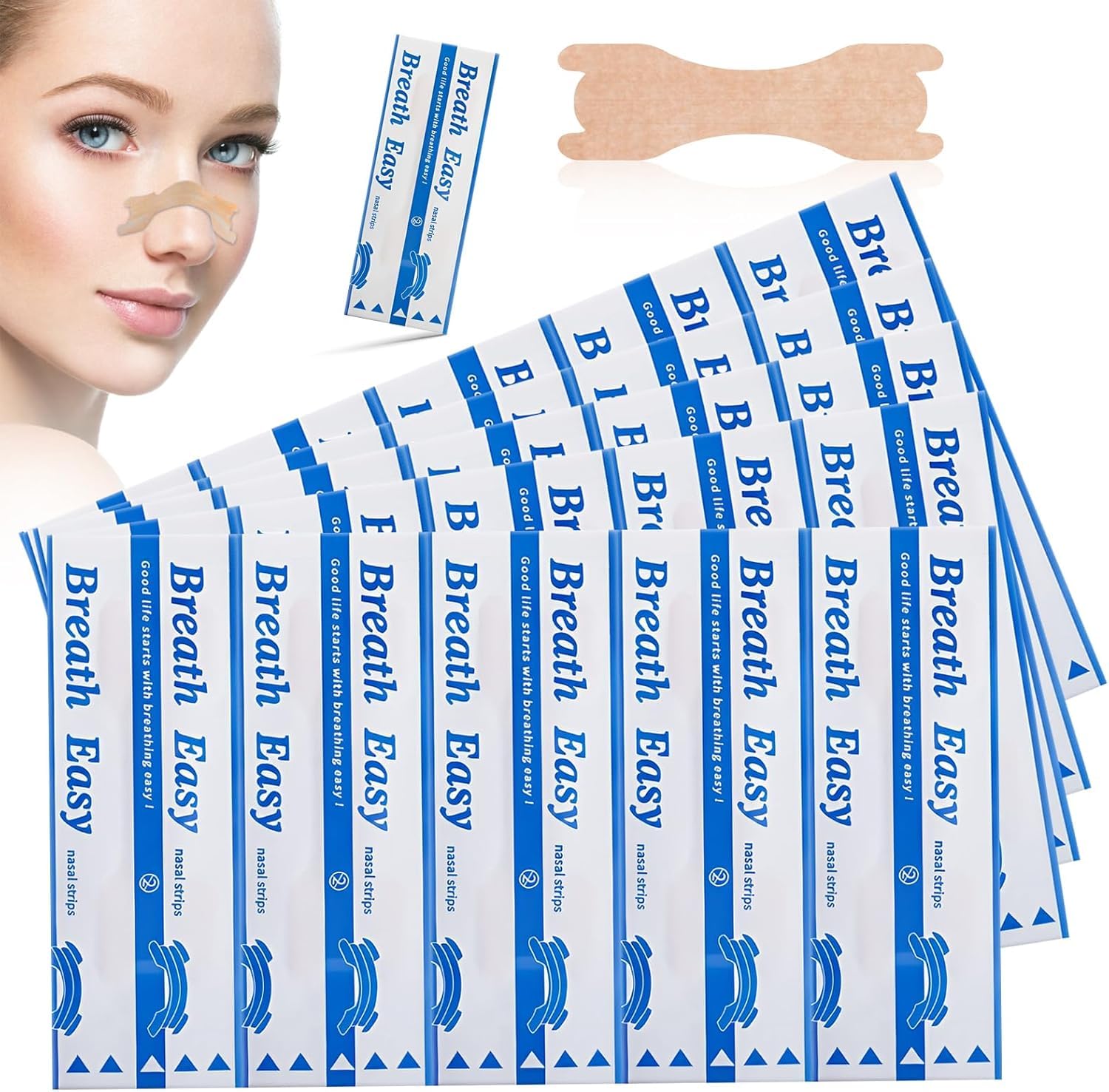 Nasenpflaster Nasal Strips für besseres Atmen – 60er Pack Schnarchstopper, Nasenstrips für sofortige Linderung bei verstopfter Nase, Hautfreundlich und Extra Stark