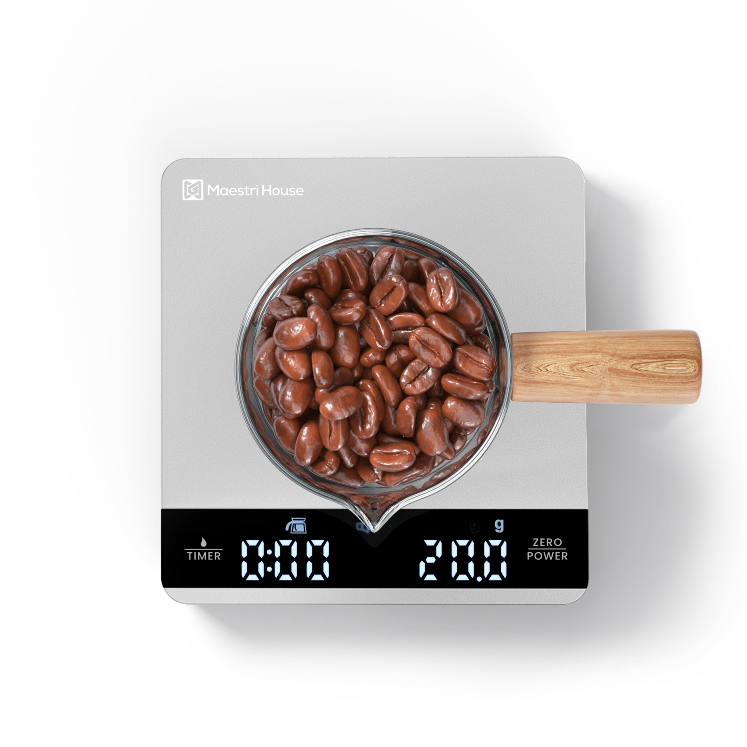 Maestri House Mini balance à café avec minuterie, rechargeable, 2 kg/0,1 g, balance de précision pour expresso et pour-over, balance de cuisine numérique portable avec chronométrage automatique