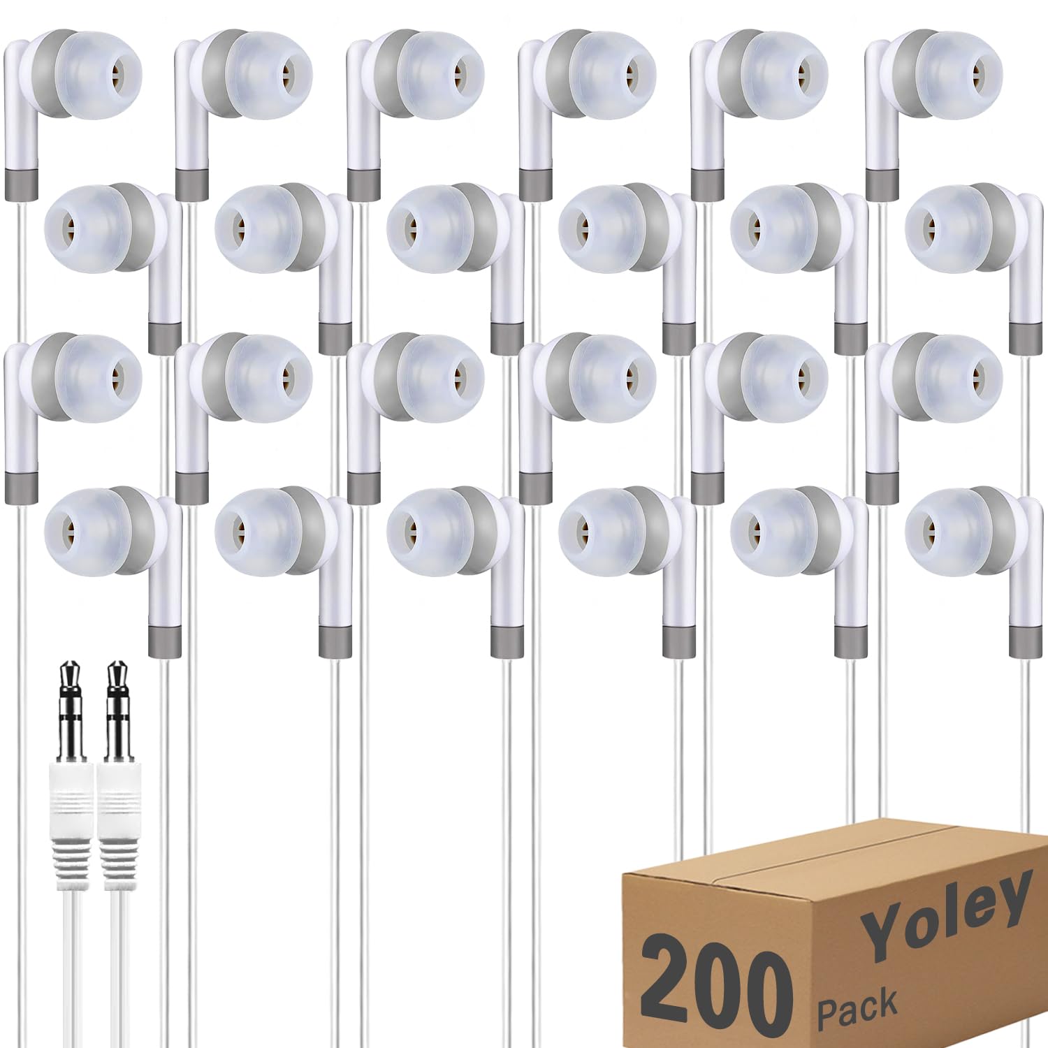 Yoley 200 Packs Classroom Earbuds Bulk Headphones for Kids School Students Children, Wholesale Class Set Durable Earphones, Individually Bagged (200