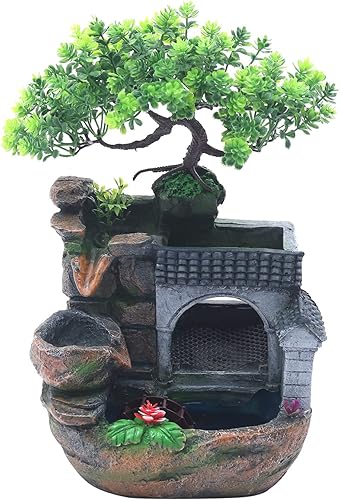 Vista 38 de Indoor Waterfall Fountain Tabletop Fountains with LED Lights,with Rolling Ball Atomizer,Lighted Illuminated Waterfall Indoor Small Rockery Desktop