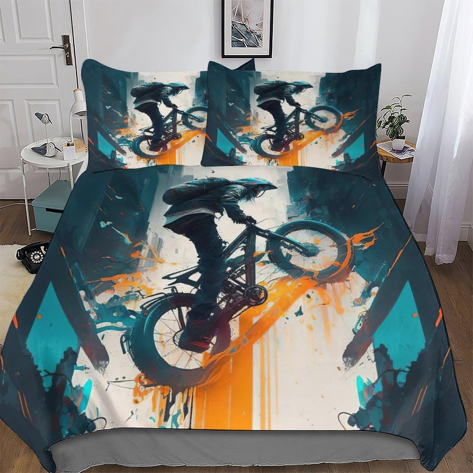 Pazzk Boys Mountain Bike-14 Mountain Bike 3D Printed Bedding Duvet Cover 3 Pcs Set For Kids Teens Bedroom Quilt Cover Soft Microfiber Comforter Cover With Pillowcase Double (200X200cm)