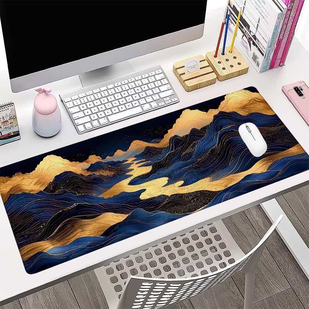 Alfombrilla de Mouse para Juegos, Nero, XXL, Antideslizante, Impermeable, Diseño de Montagna, Extendido, Grande, 1400x600x3mm, para PC, Laptop, Ufficio, Famiglia d-444
