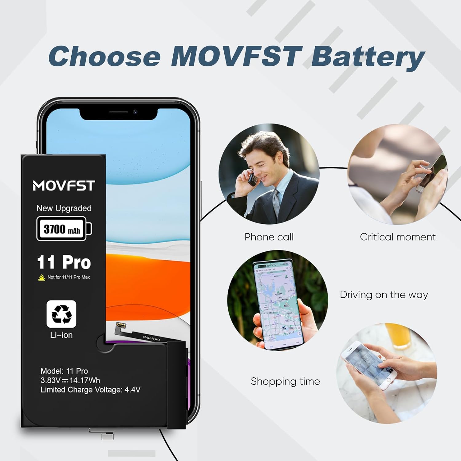 for iPhone 11 Pro Replacement Battery, 3700mAh High Capacity iPhone 11 Pro Li-ion Polymer Battery fits for Model A2160 A2215 A2217 with Replacement Tools