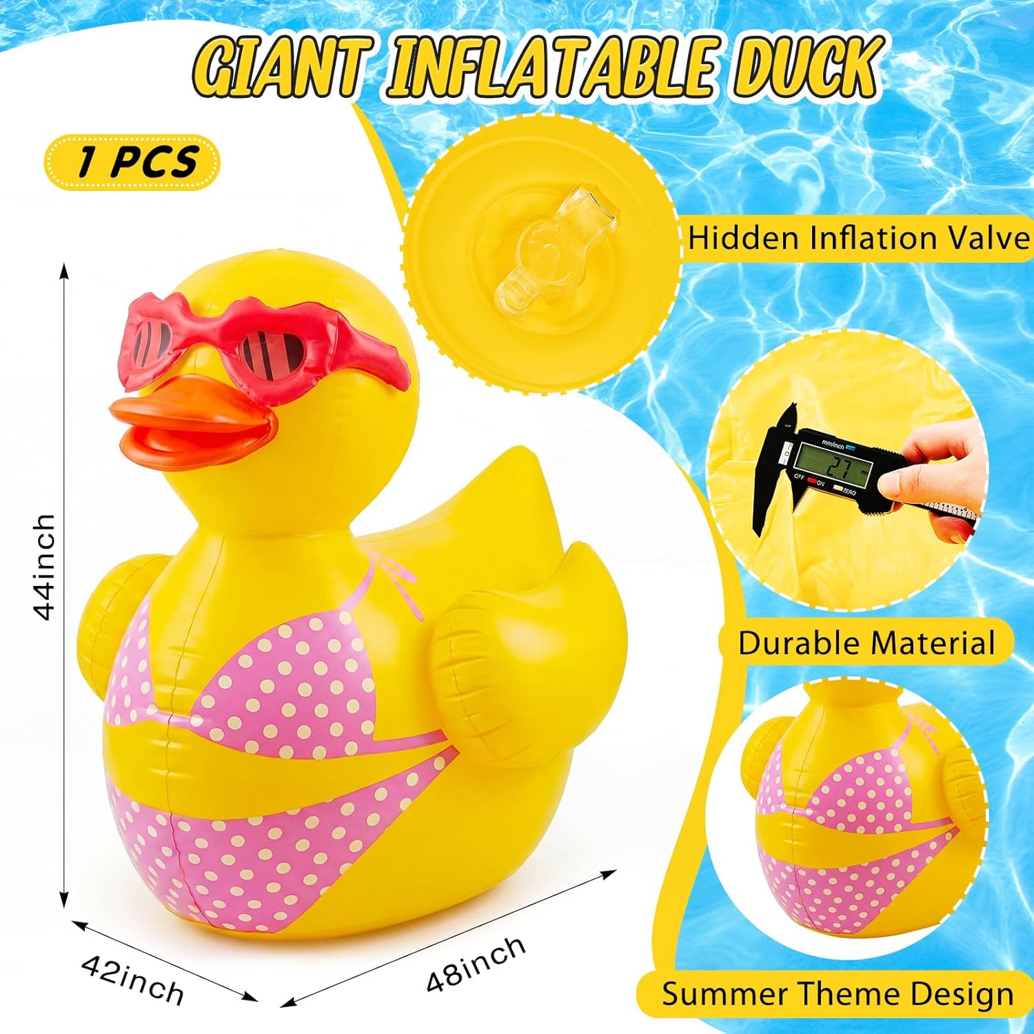 Hungdao 1 Pack 4 ft Giant Inflatable Duck Pool Float for Women, Funny Bikini Float for Bachelorette Party, Girls Trip & Summer Pool Party Decorations, Large Blow up Floatie for Beach
