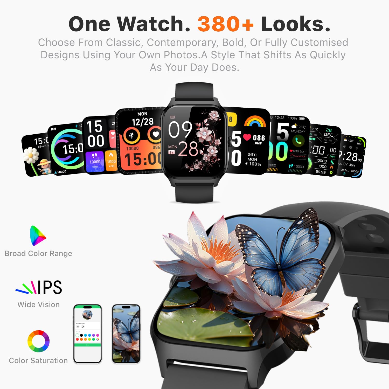 Smart Watch for Women Men - Answer/Make Call, Fitness Tracker Smartwatch for Android iPhone Compatible, Sleep Female Cycle, 120+ Sports Modes Step Counter (Midnight Black, 2 Straps) — view 6